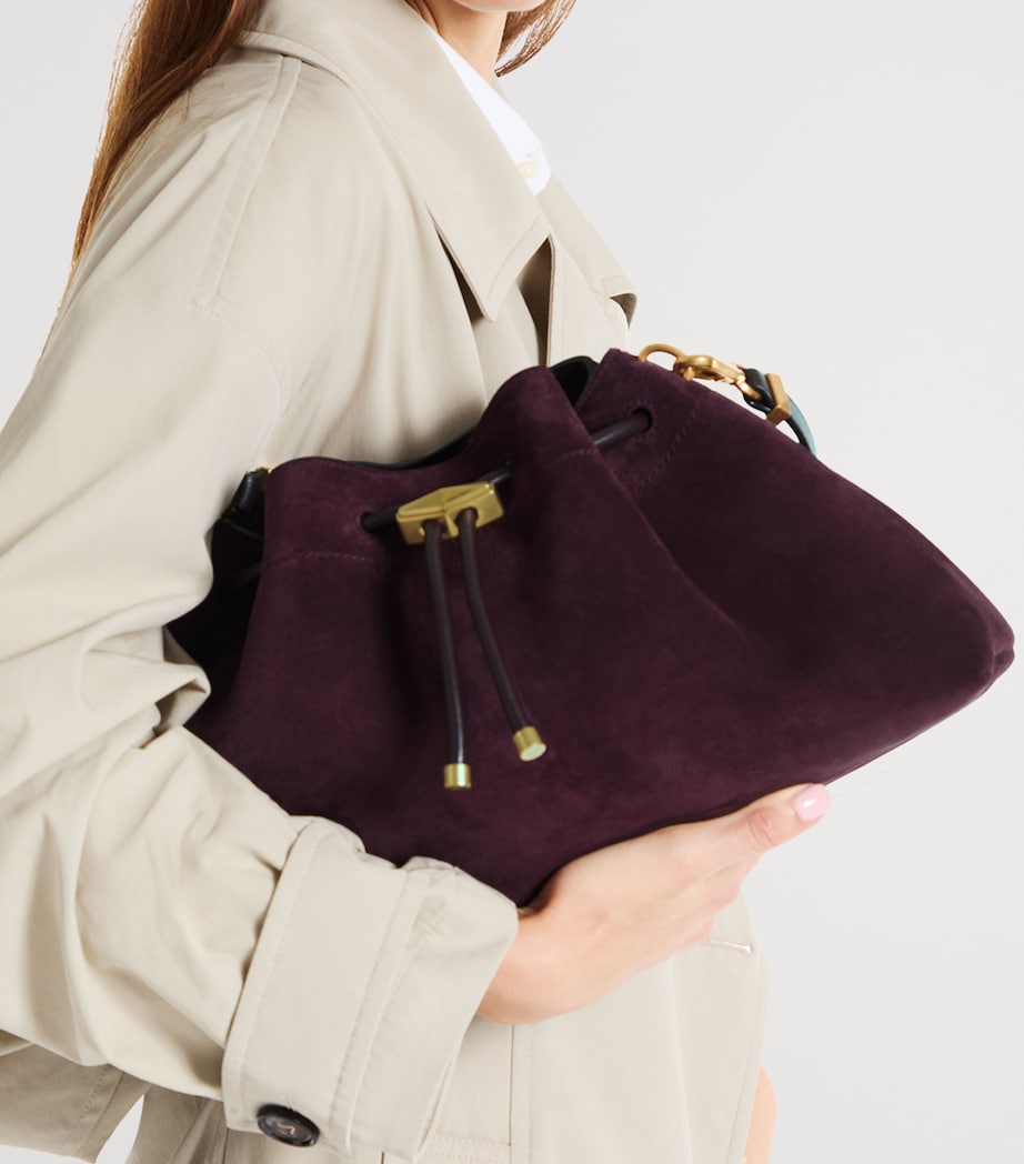 Jimmy Choo Womens Medium Cinch Suede Shoulder Bag Deep Merlot/gold Image 2