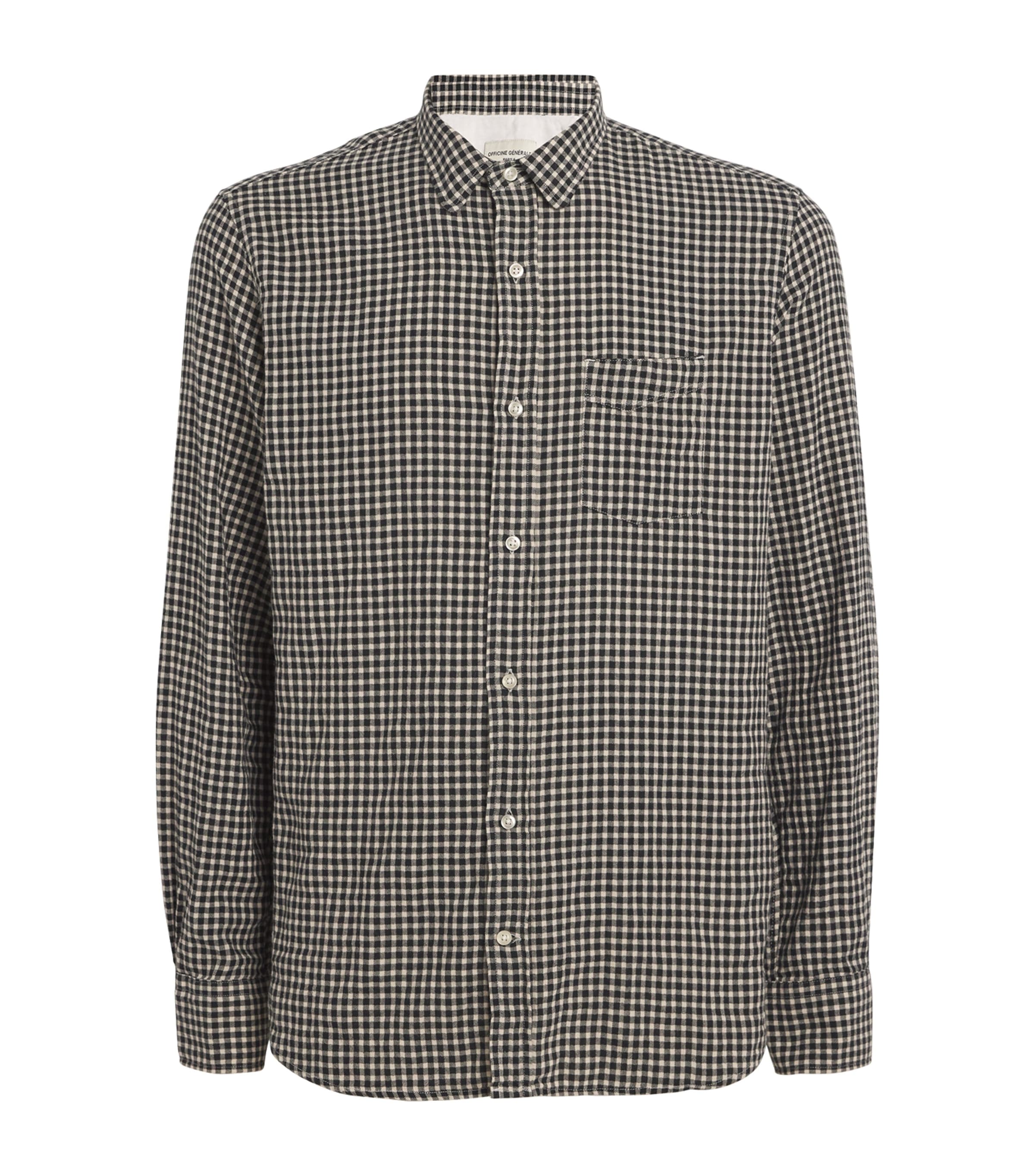 Shop Officine Generale Cotton Check Print Shirt In Black