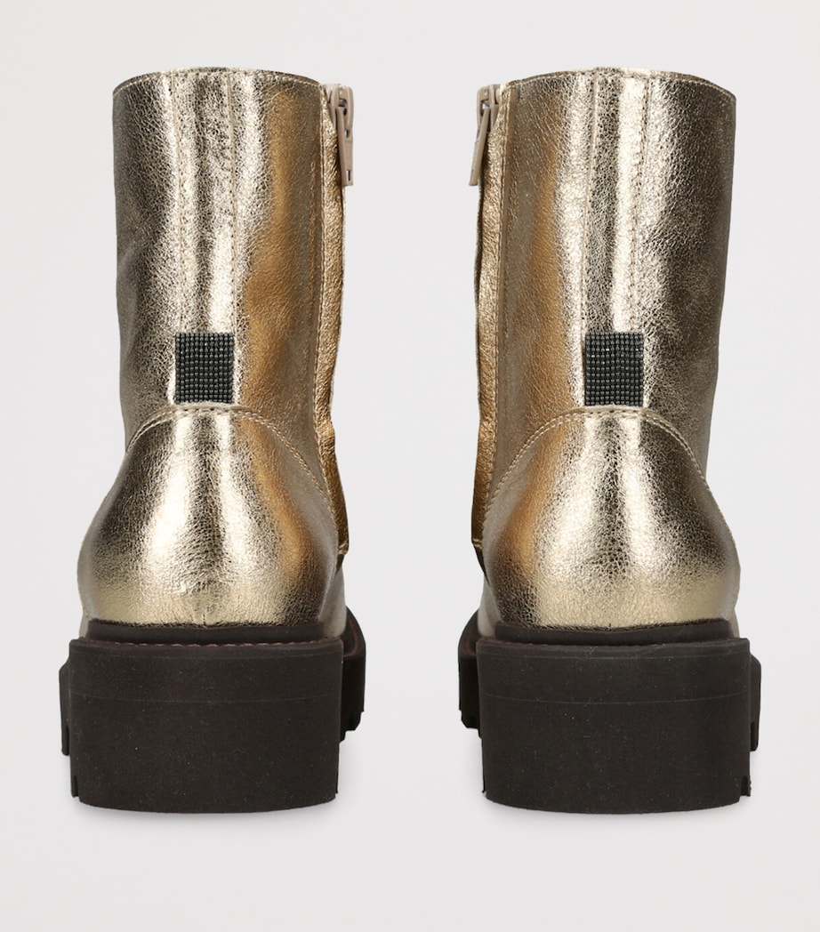 Leather Metallic Ankle Boots GOLD Image 2