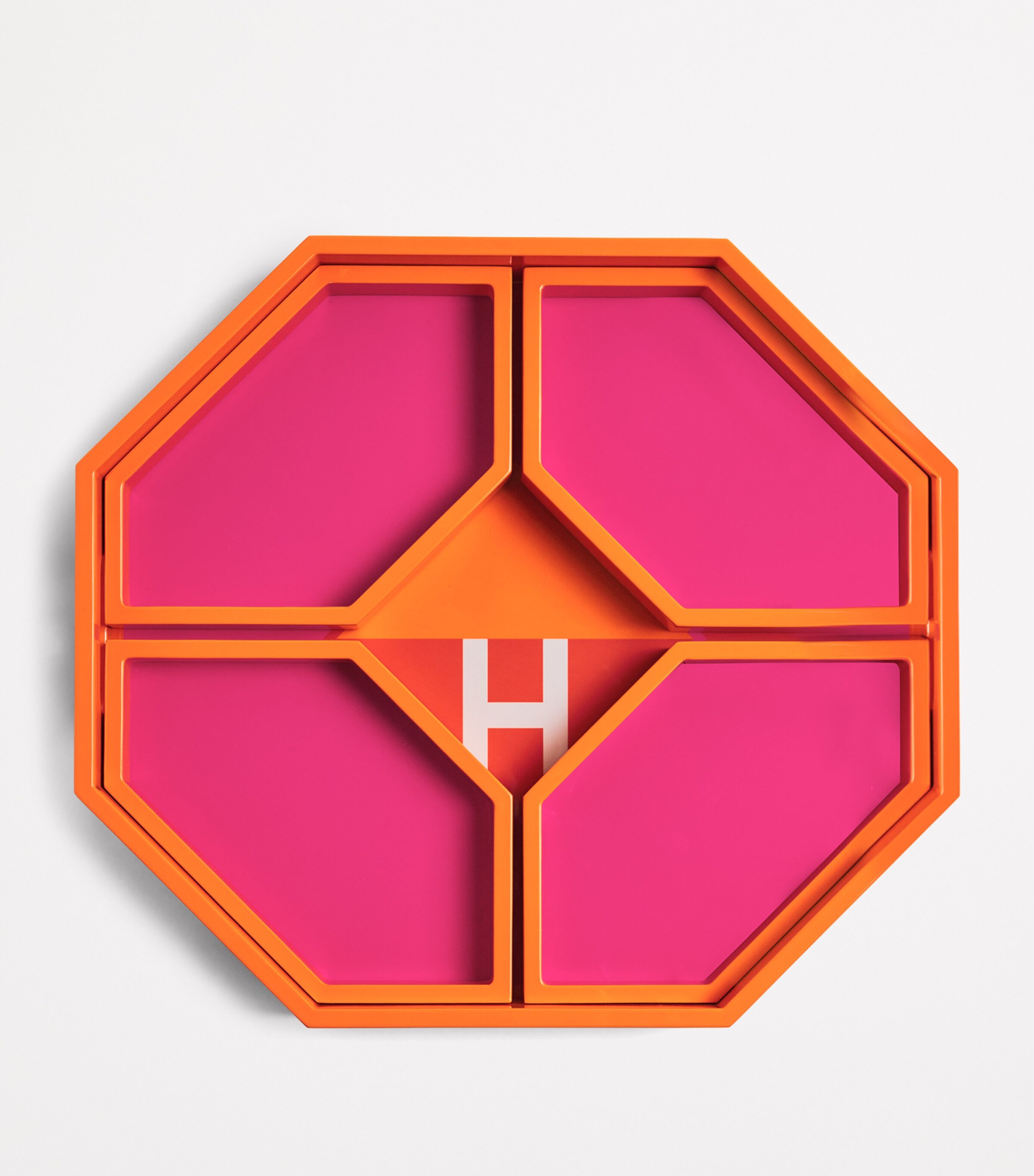 Lacquered Wood Logo Geometric Tray (38cm x 42cm) PINK Image 3