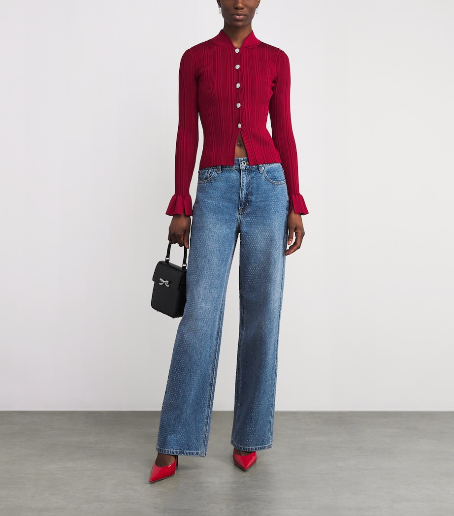 Rib-Knit Cardigan RED Image 2