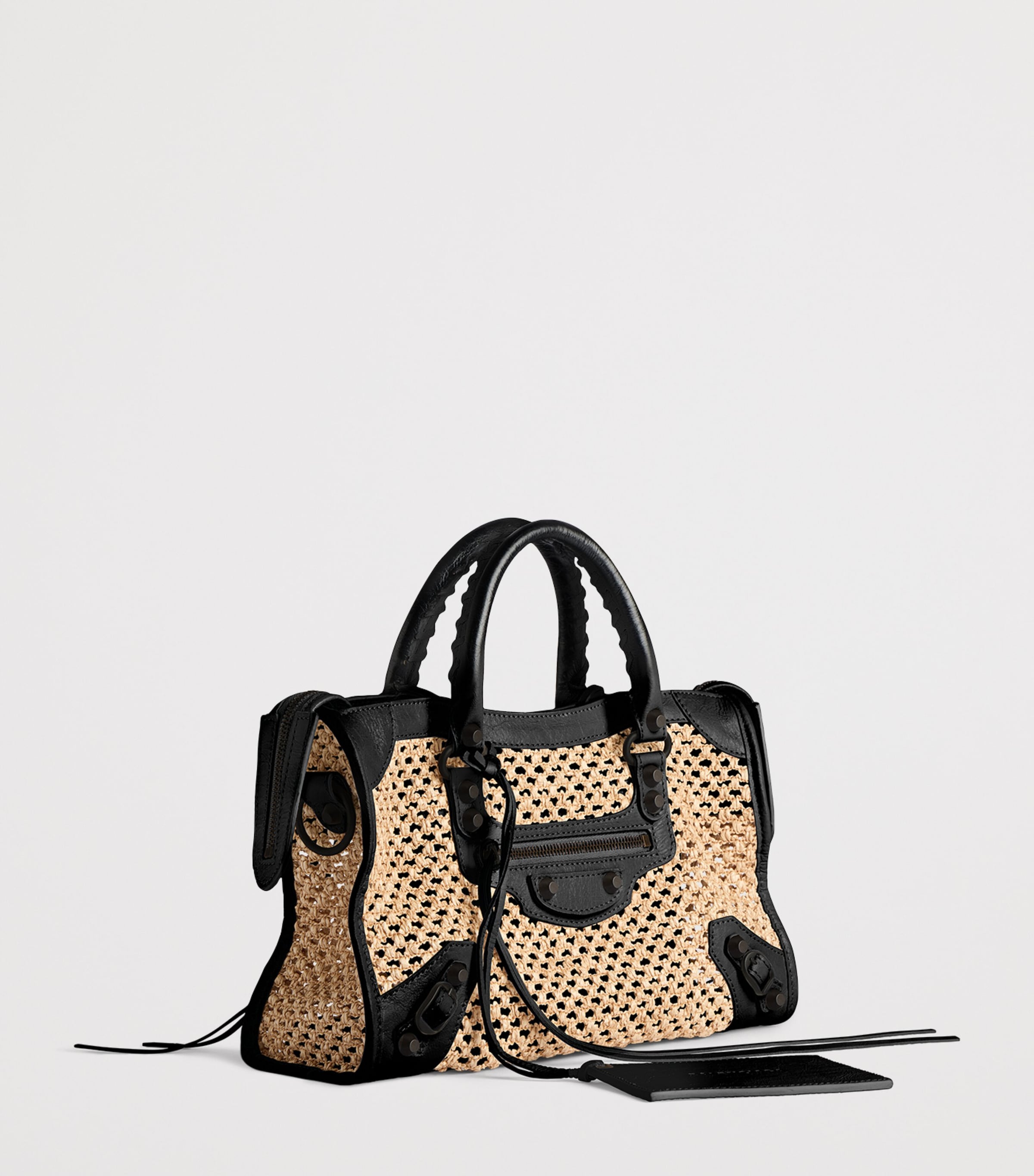 Balenciaga Small Raffia-Lambskin Le City Top-Handle Bag Image 8