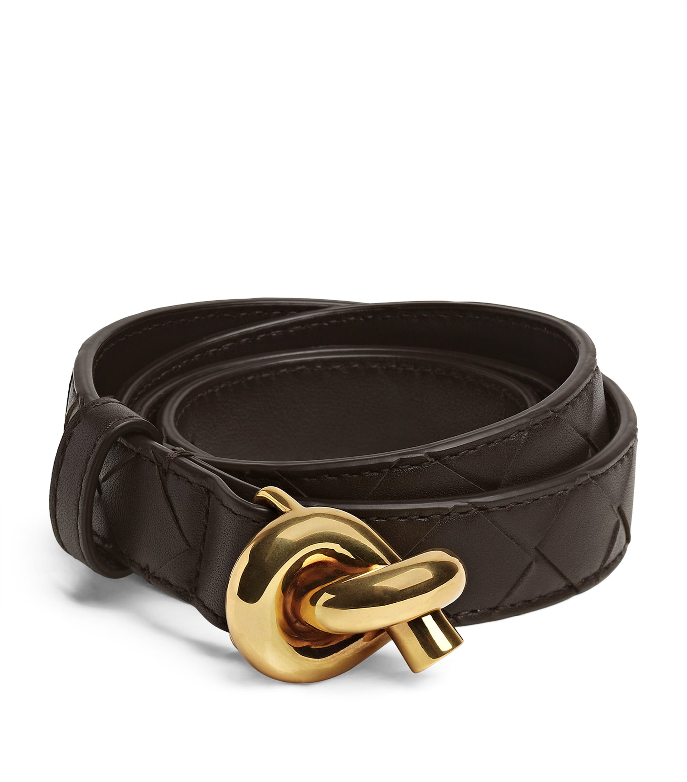 Bottega Veneta Leather Intrecciato Knot Belt In Brown