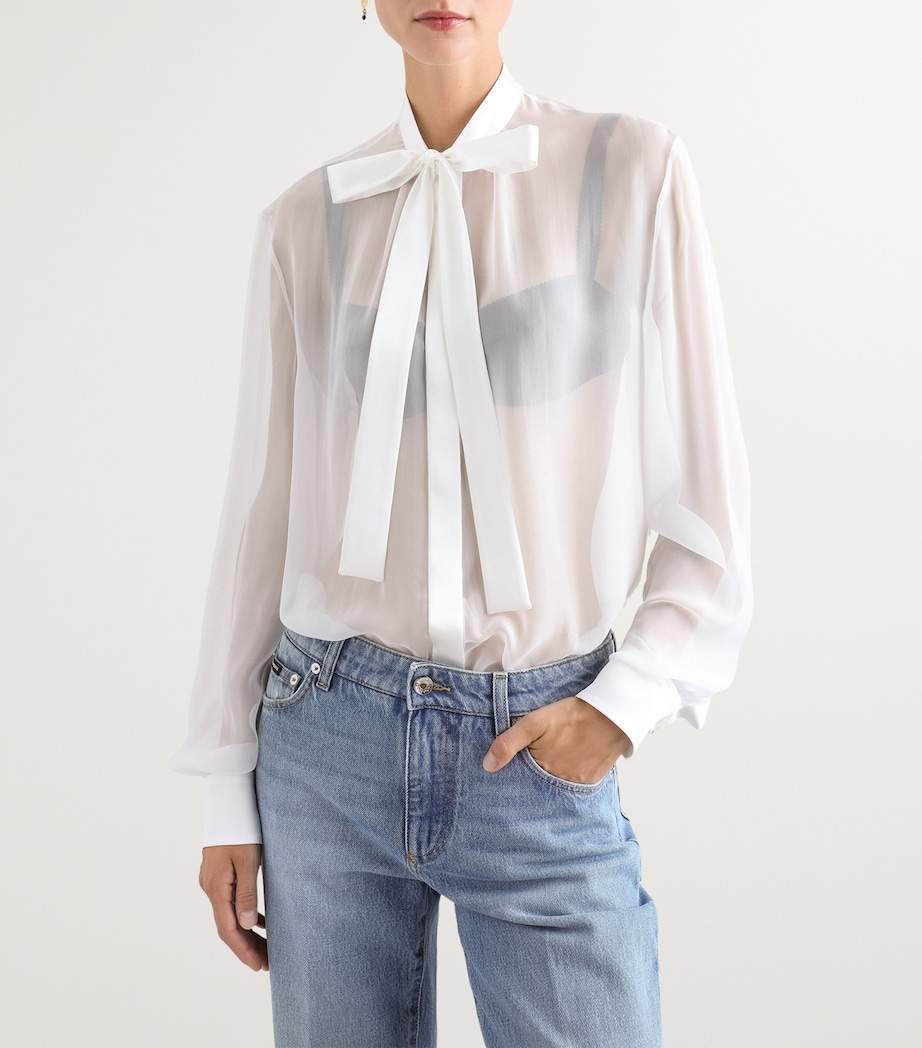 Silk Bow-Detail Blouse W0800-OPTICAL WHITE Image 3