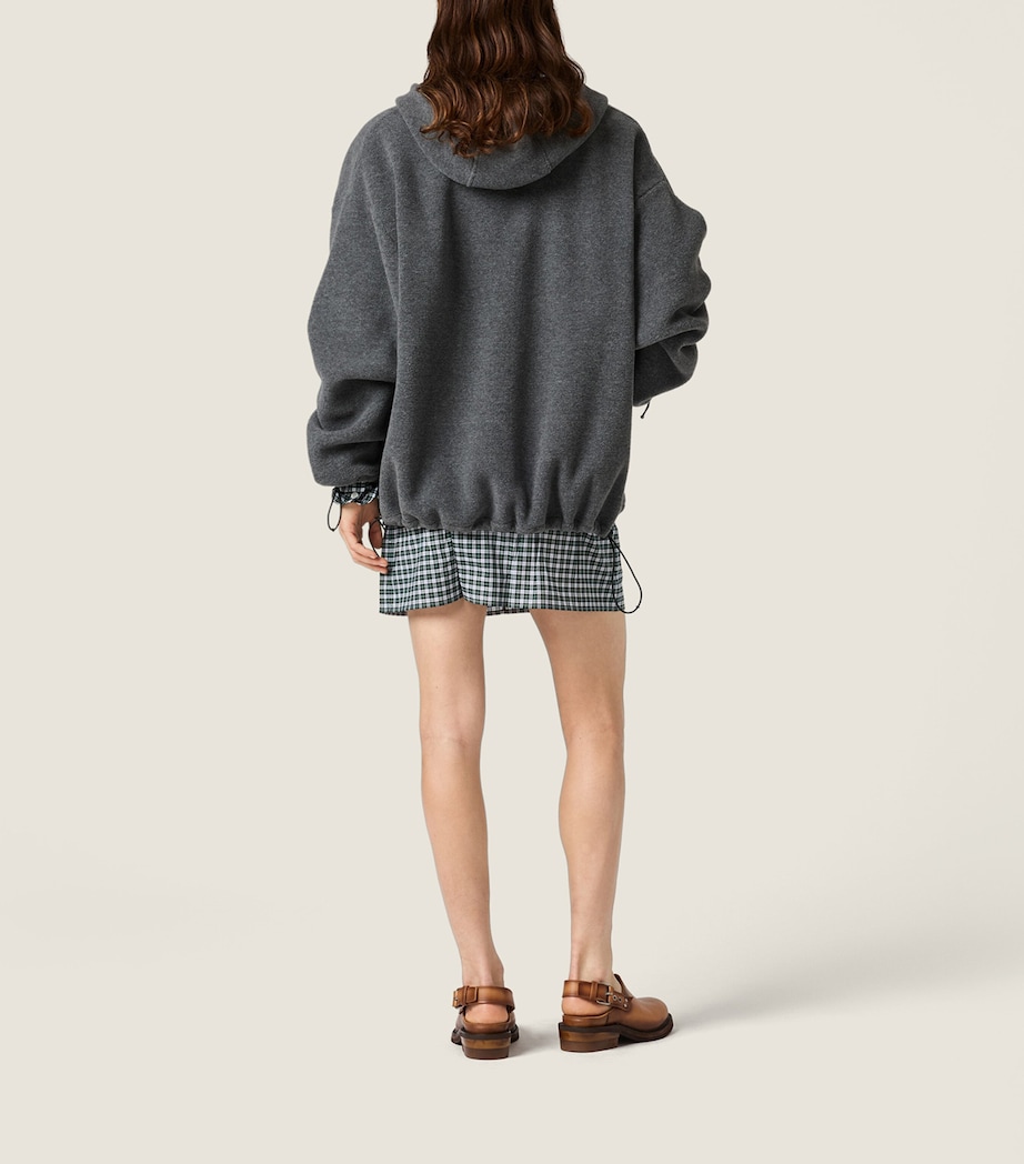 Miu Miu Womens Fleece Zip-Up Hooded Jacket Grey Image 3