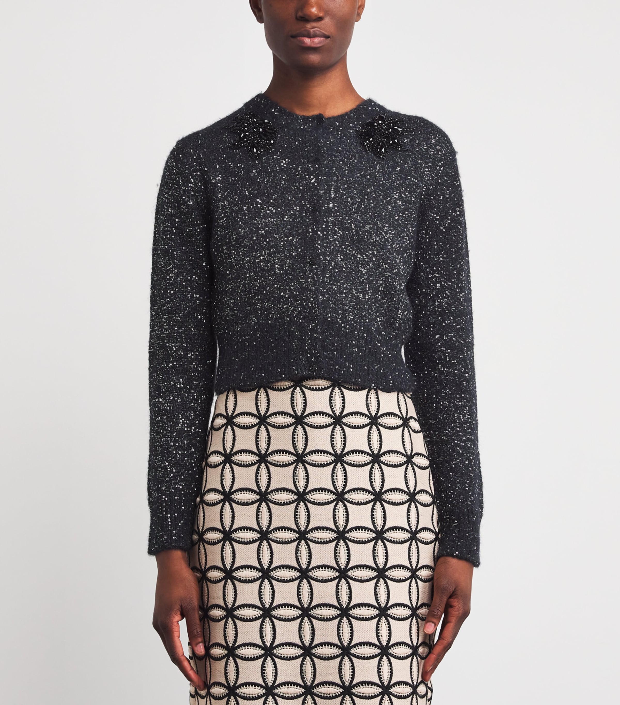 Wool-Blend Sequin Cardigan BLACK Image 3