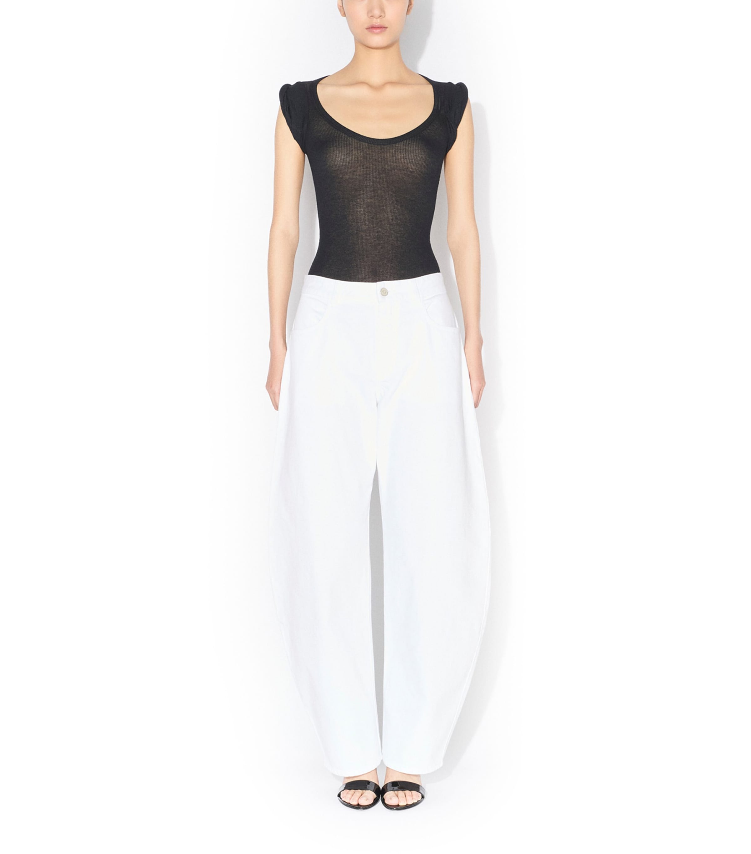 Alaïa Womens Round Wide-Leg Jeans Blanc Image 2