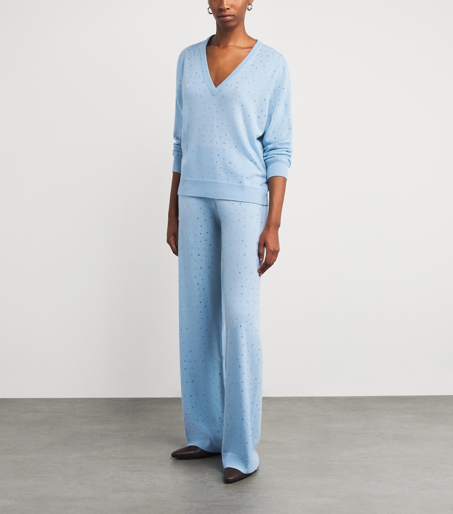 Allude Womens Wool-Cashmere Crystal-Embellished Sweater Blue Image 2