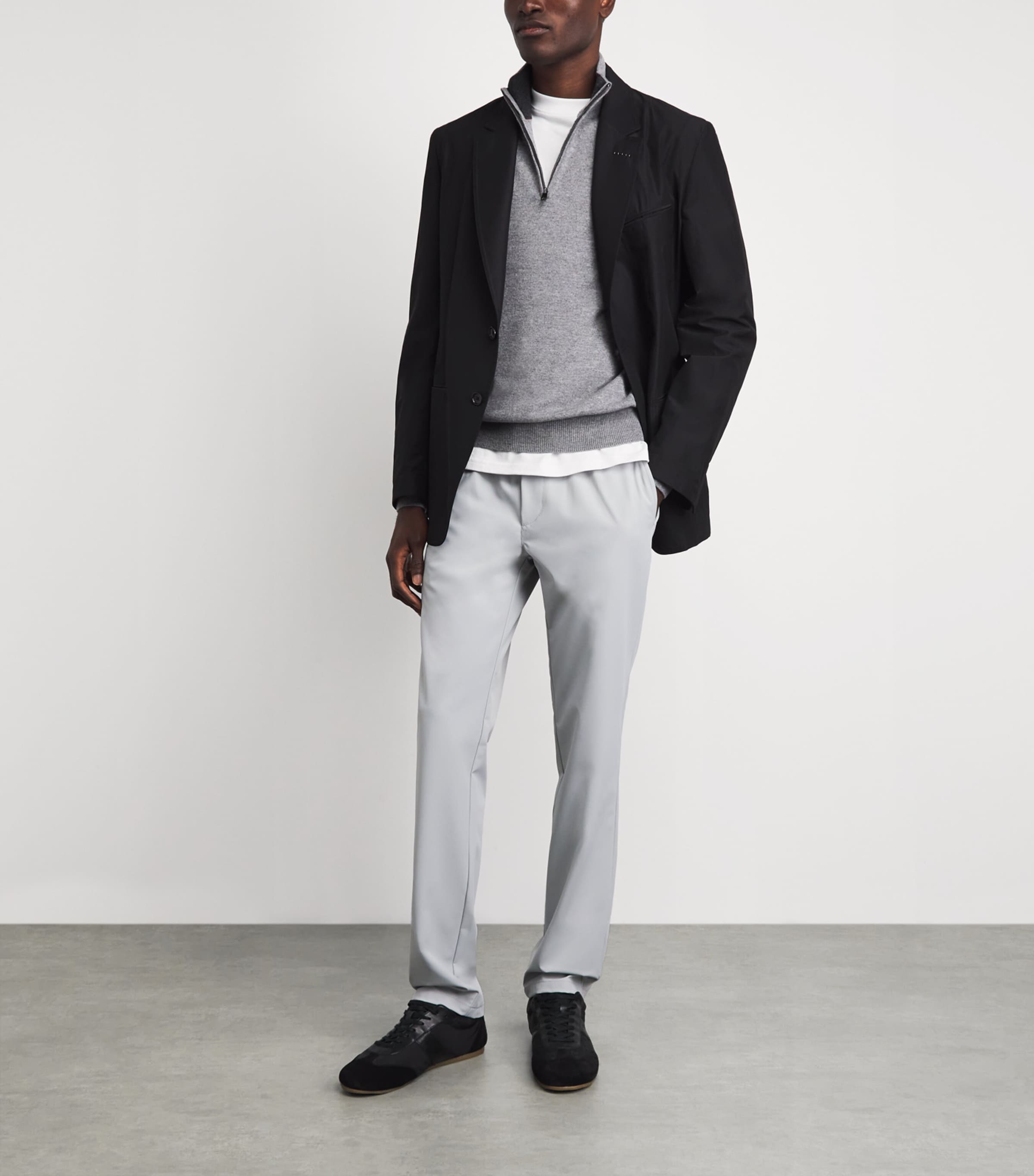 Corneliani Mens Virgin Wool-Cashmere Quarter-Zip Sweater Gry Melange Ivry Image 2