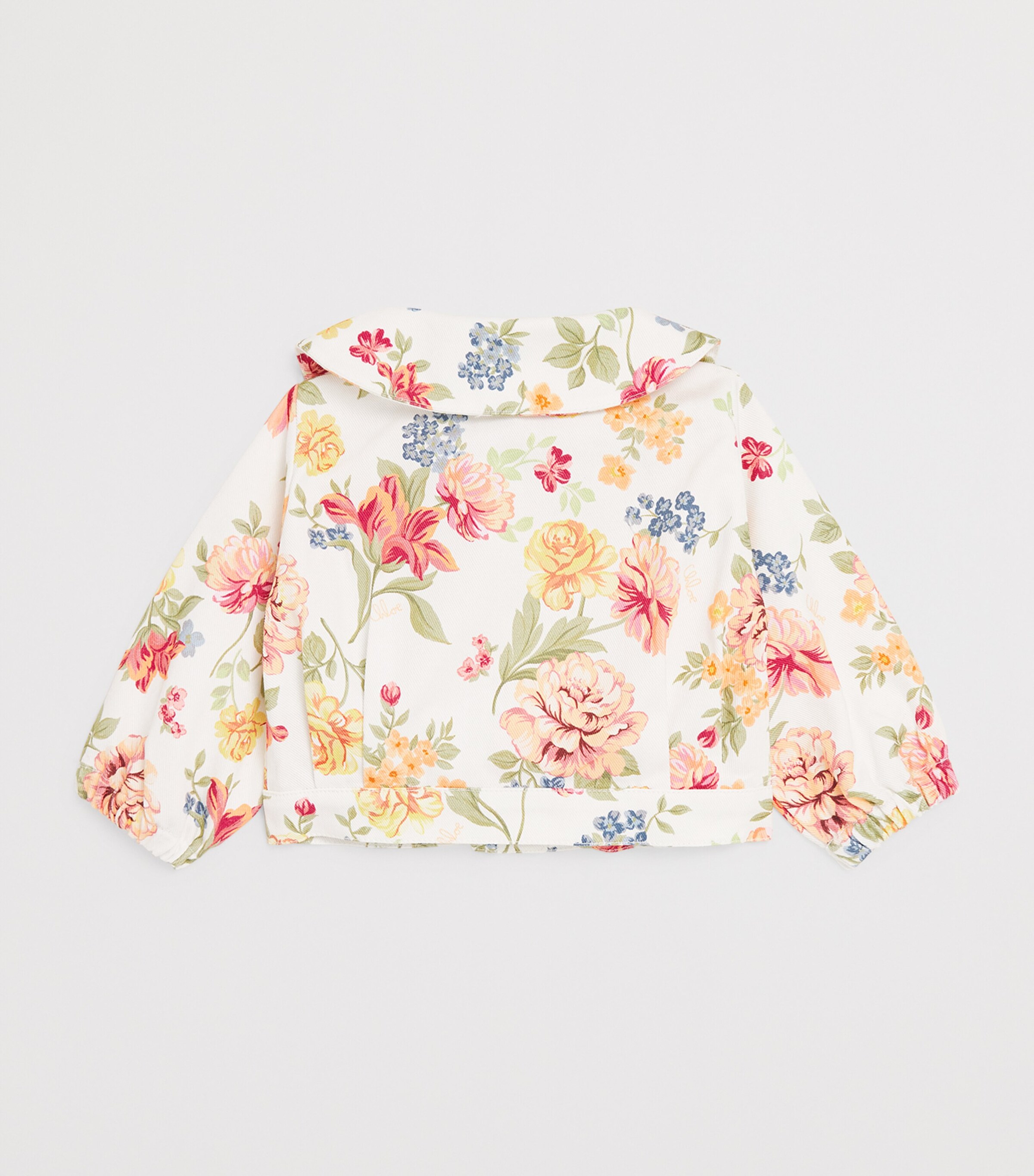Chloé Kids Denim Floral Pea Coat (6-36 Months) Pink Image 2