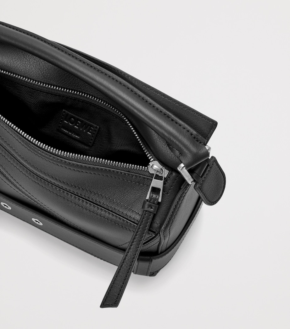 Small Leather Puzzle Biker Top-Handle Bag BLACK Image 6