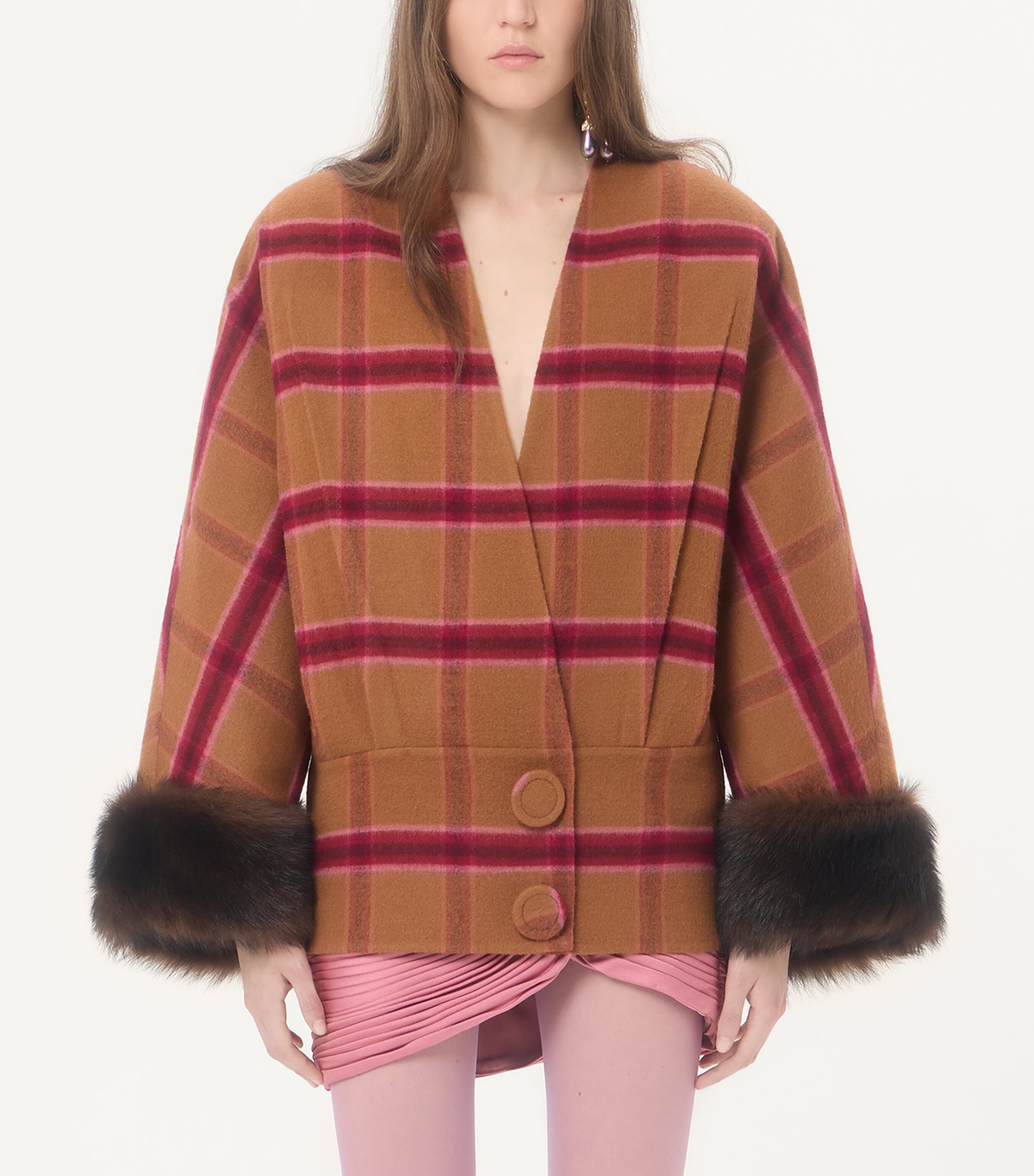 Valentino Womens Wool Check Wrap Jacket Image 3