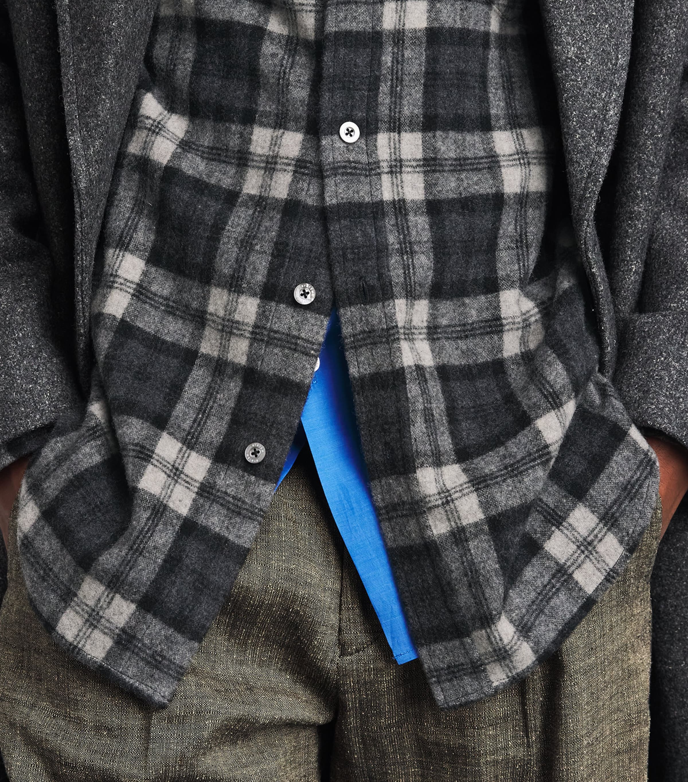System Mens Wool-Blend Check Shirt Dark Grey Image 3