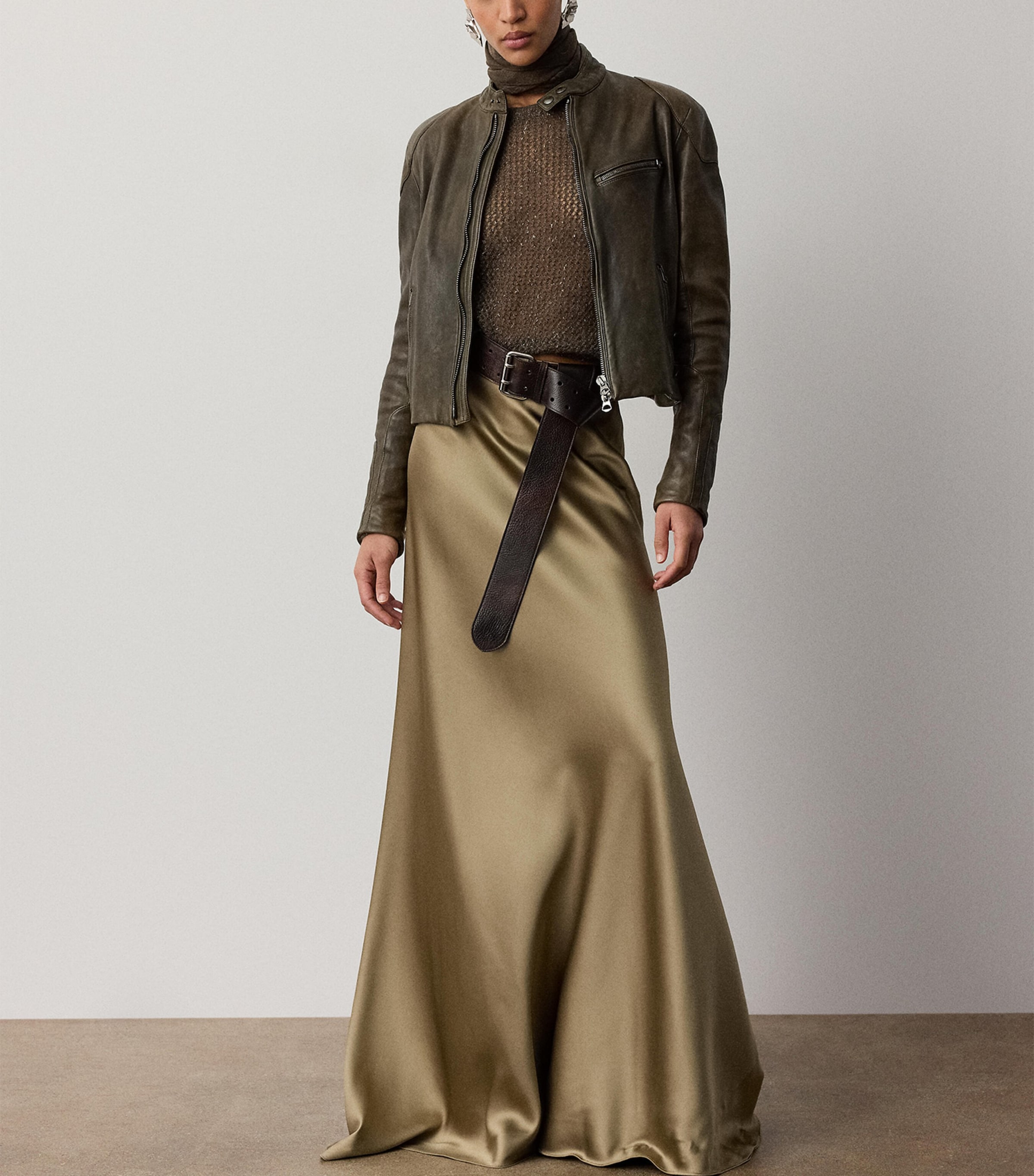Ralph Lauren Collection Womens Satin Masina Maxi Skirt Porcini Image 2