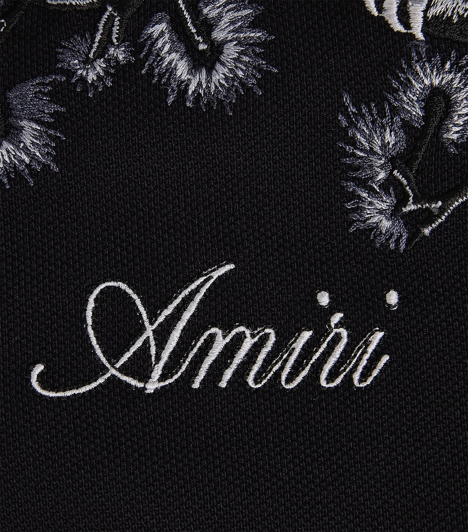 AMIRI Mens Cotton Floral-Embroidered Polo Shirt Black Image 6