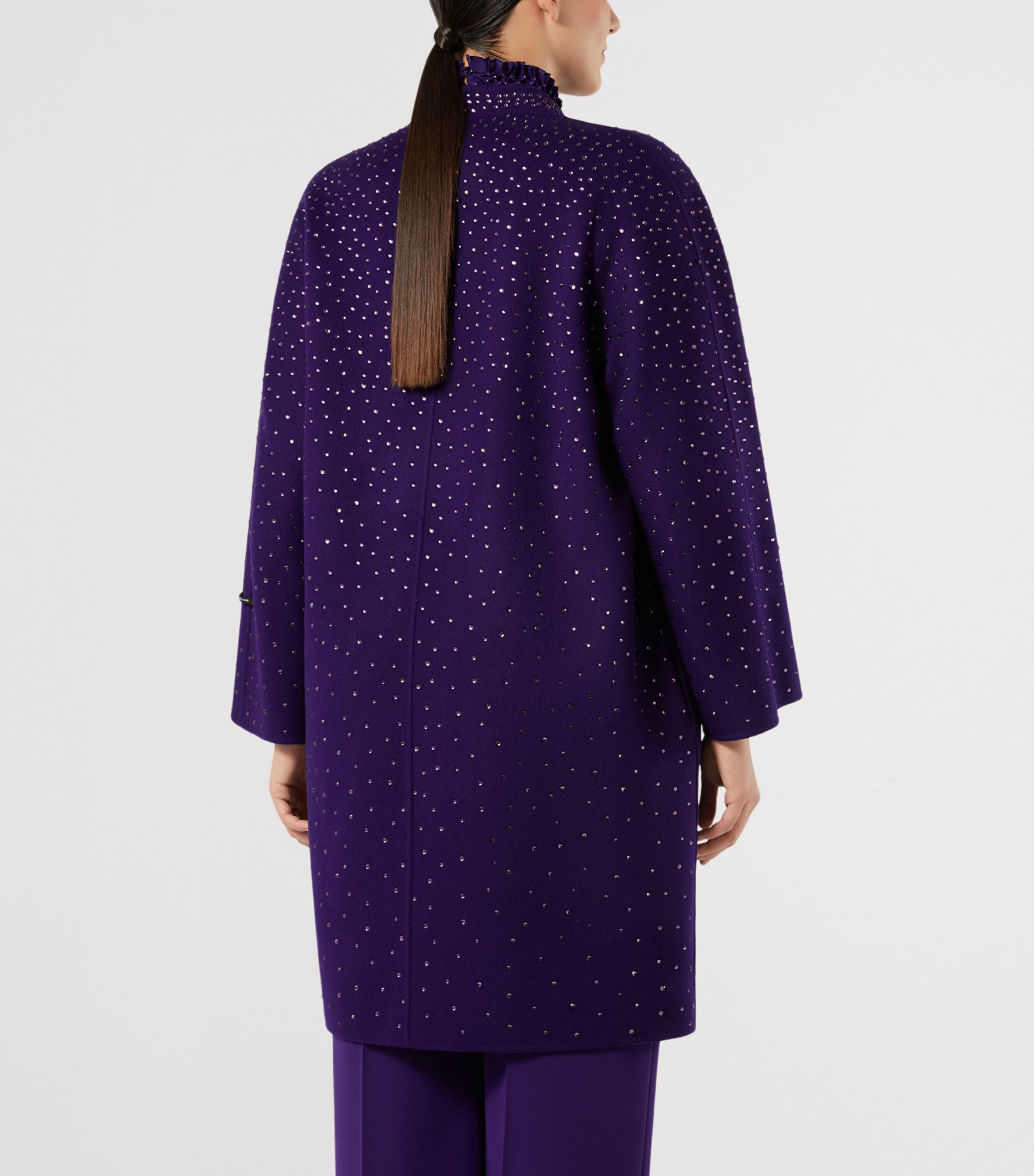 Marina Rinaldi Womens Virgin Wool-Cashmere Embellished Coat Purple Image 4