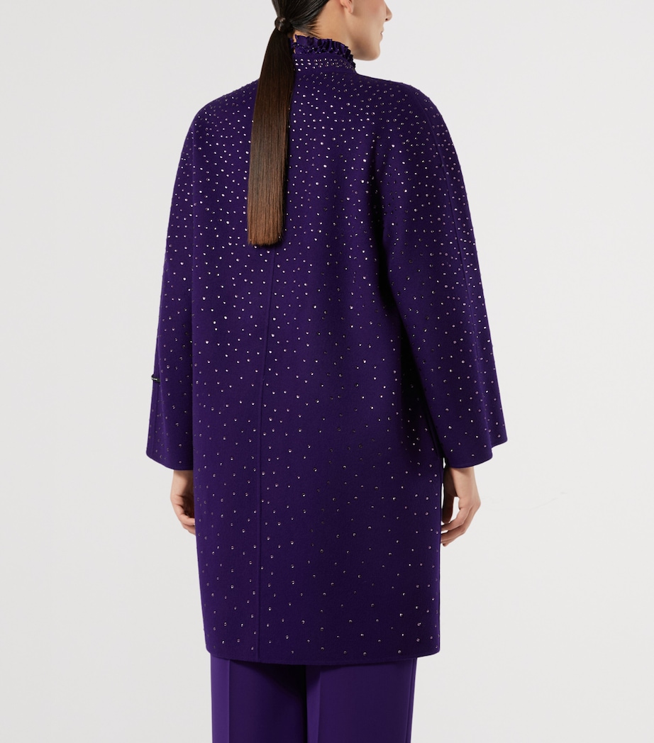 Marina Rinaldi Womens Virgin Wool-Cashmere Embellished Coat Purple Image 4