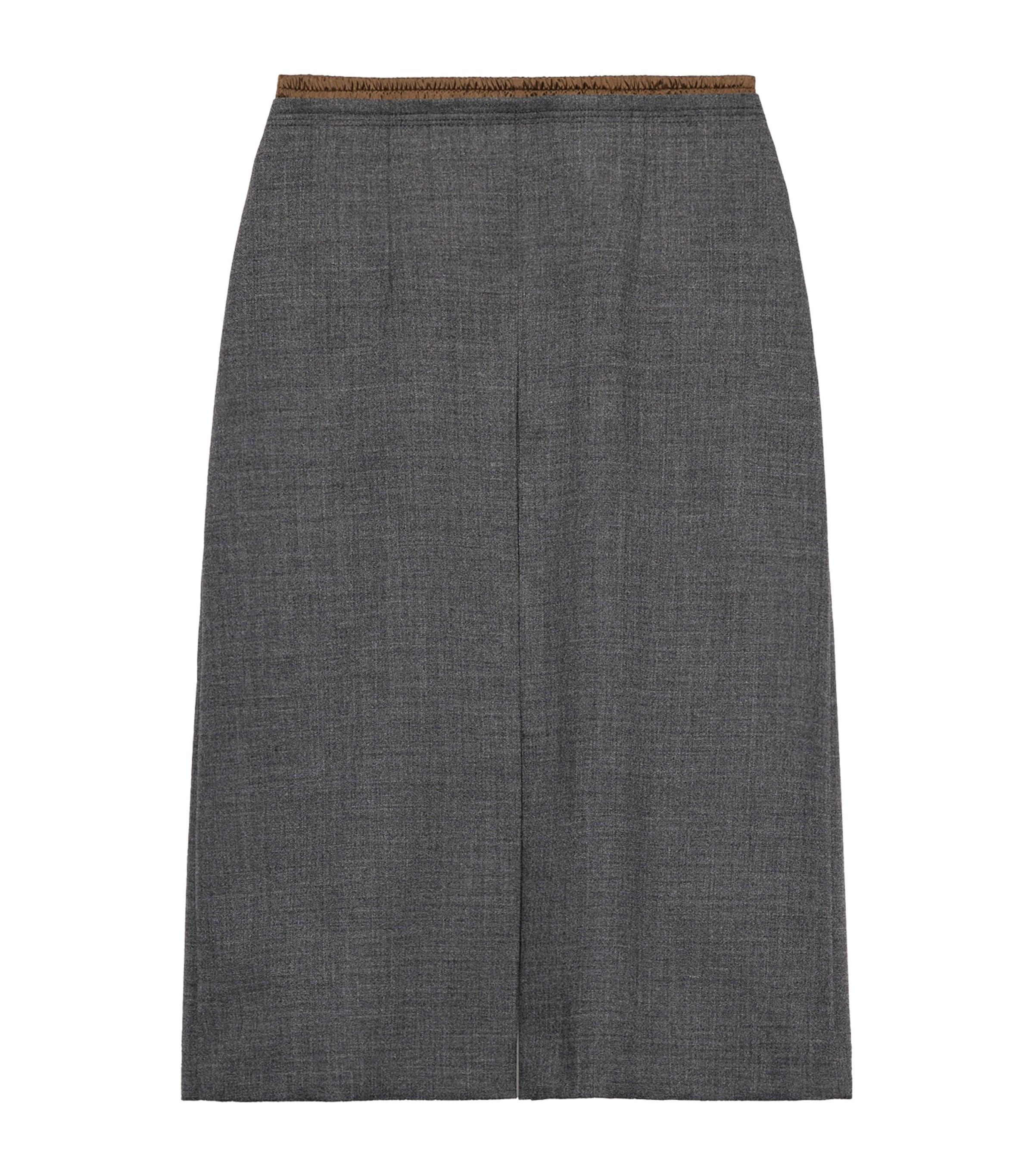 Prada Womens Wool Rush Stitch Midi Skirt Grey Image 1