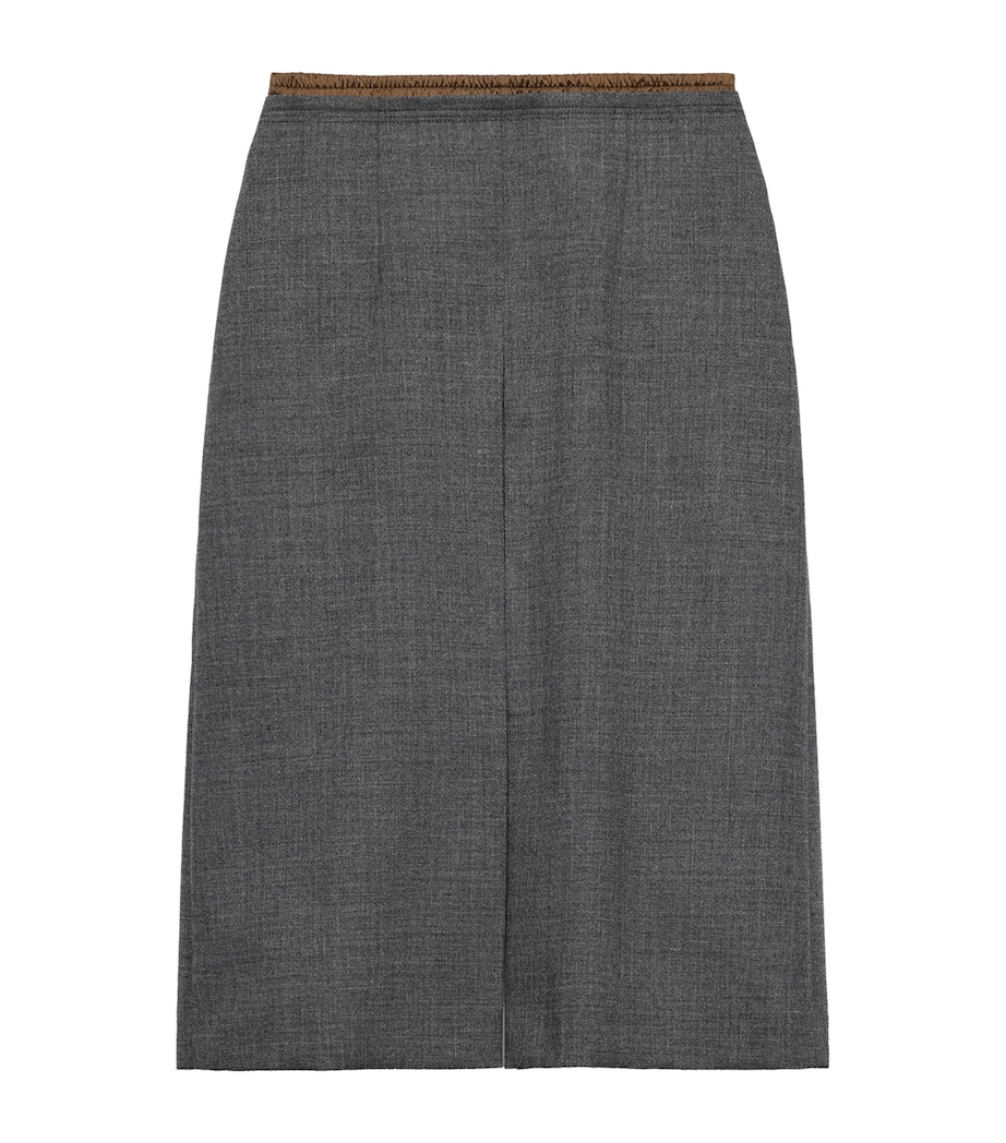 Prada Womens Wool Rush Stitch Midi Skirt Grey Image 1