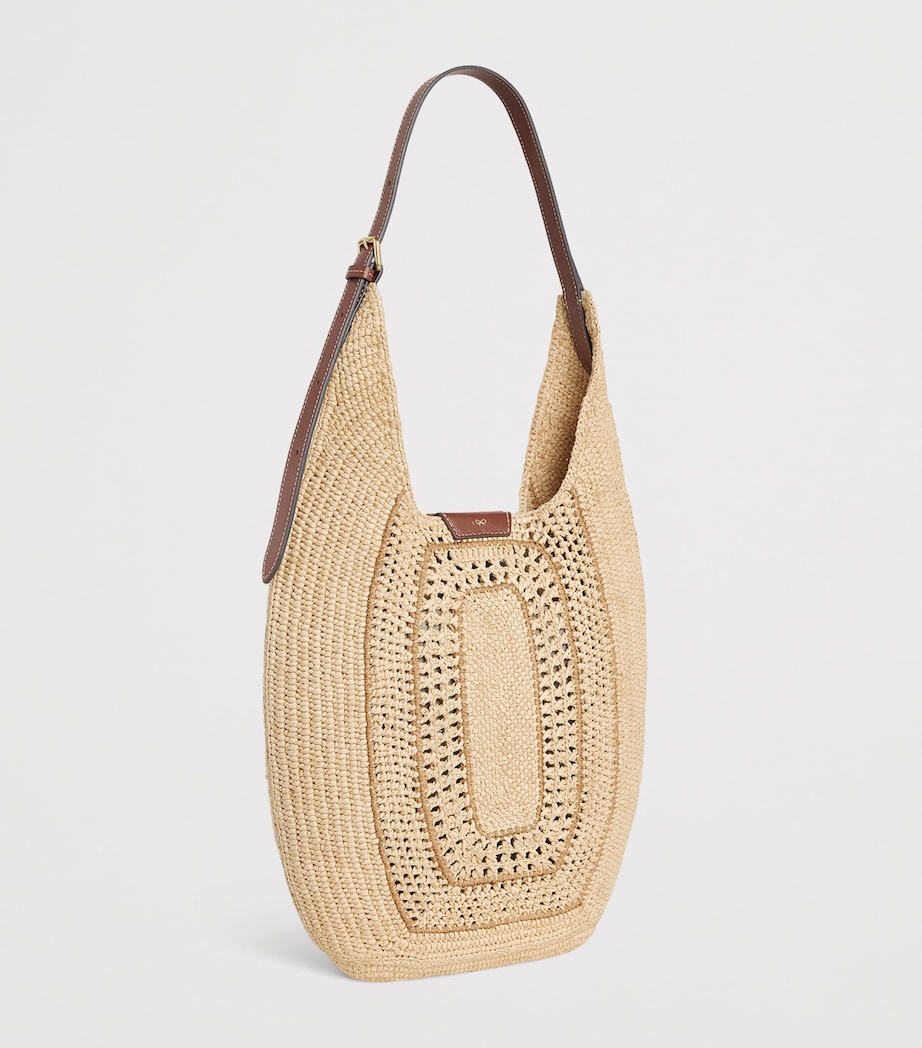 Anya Hindmarch Raffia Leather-Trim Bow Shoulder Bag Natural Raffia Image 3