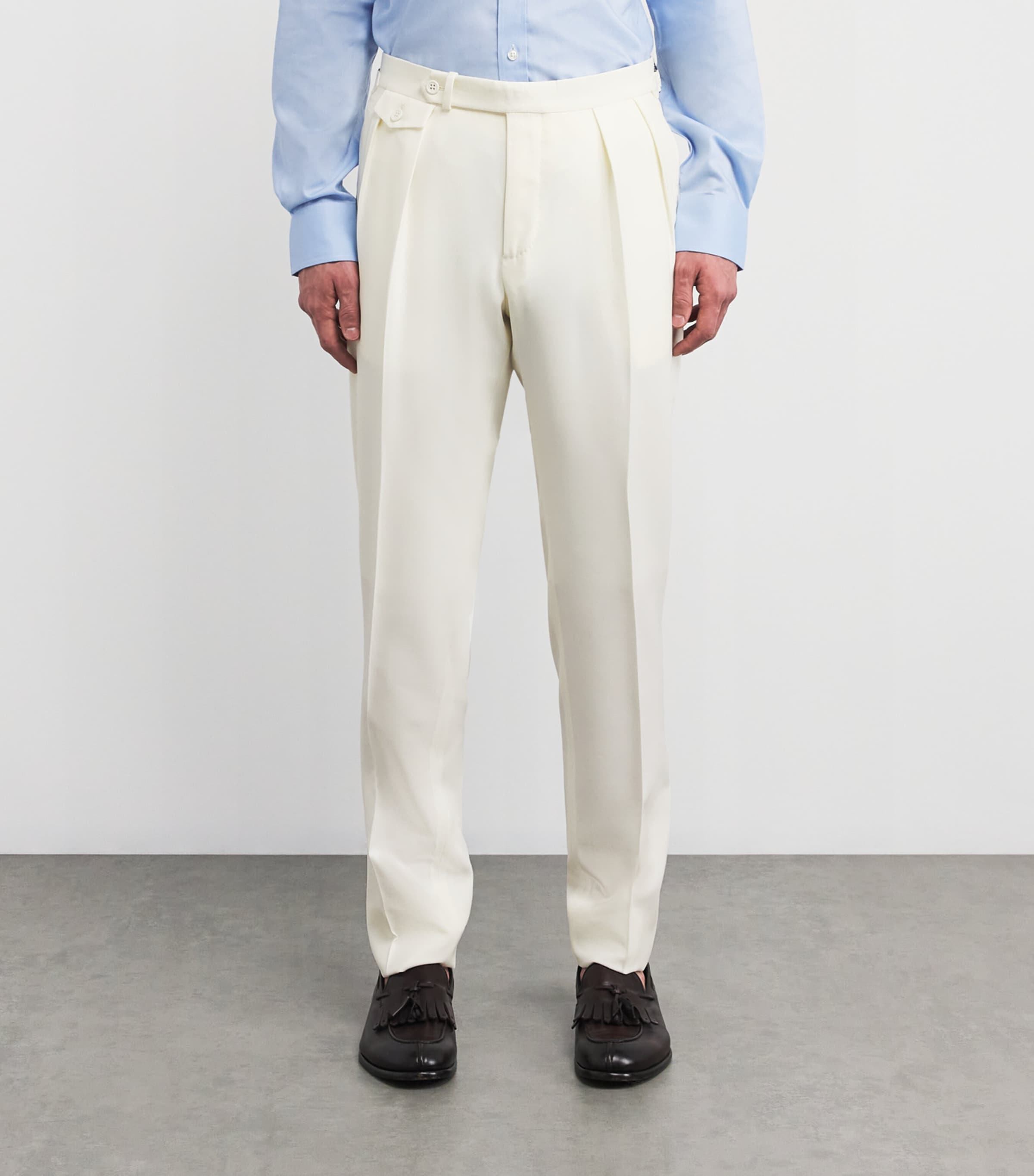 Polo Ralph Lauren Mens Wool Barathea Pleated Trousers Natural Image 3