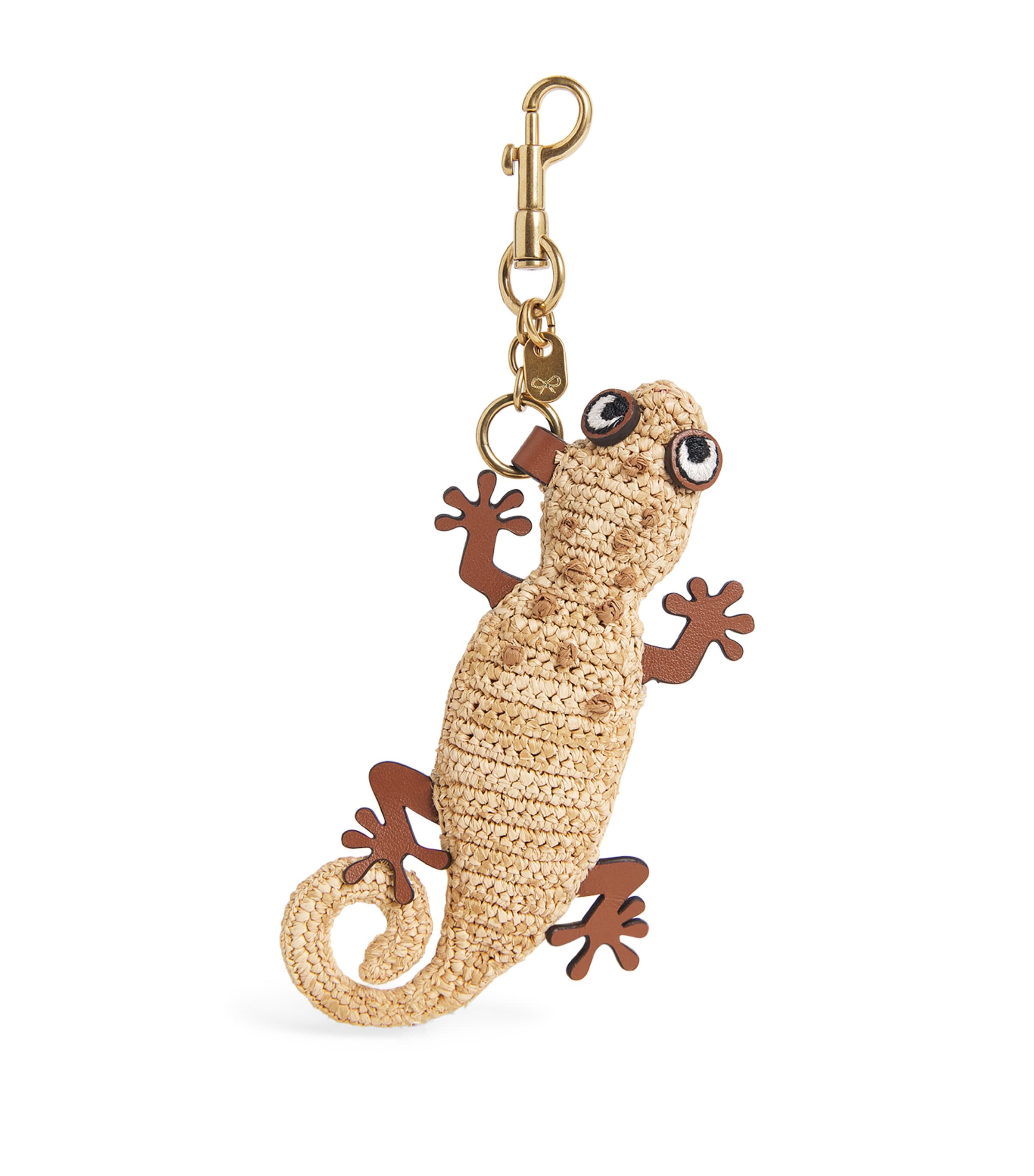 Anya Hindmarch Raffia Leather-Detail Gecko Keyring Natural Raffia Image 1