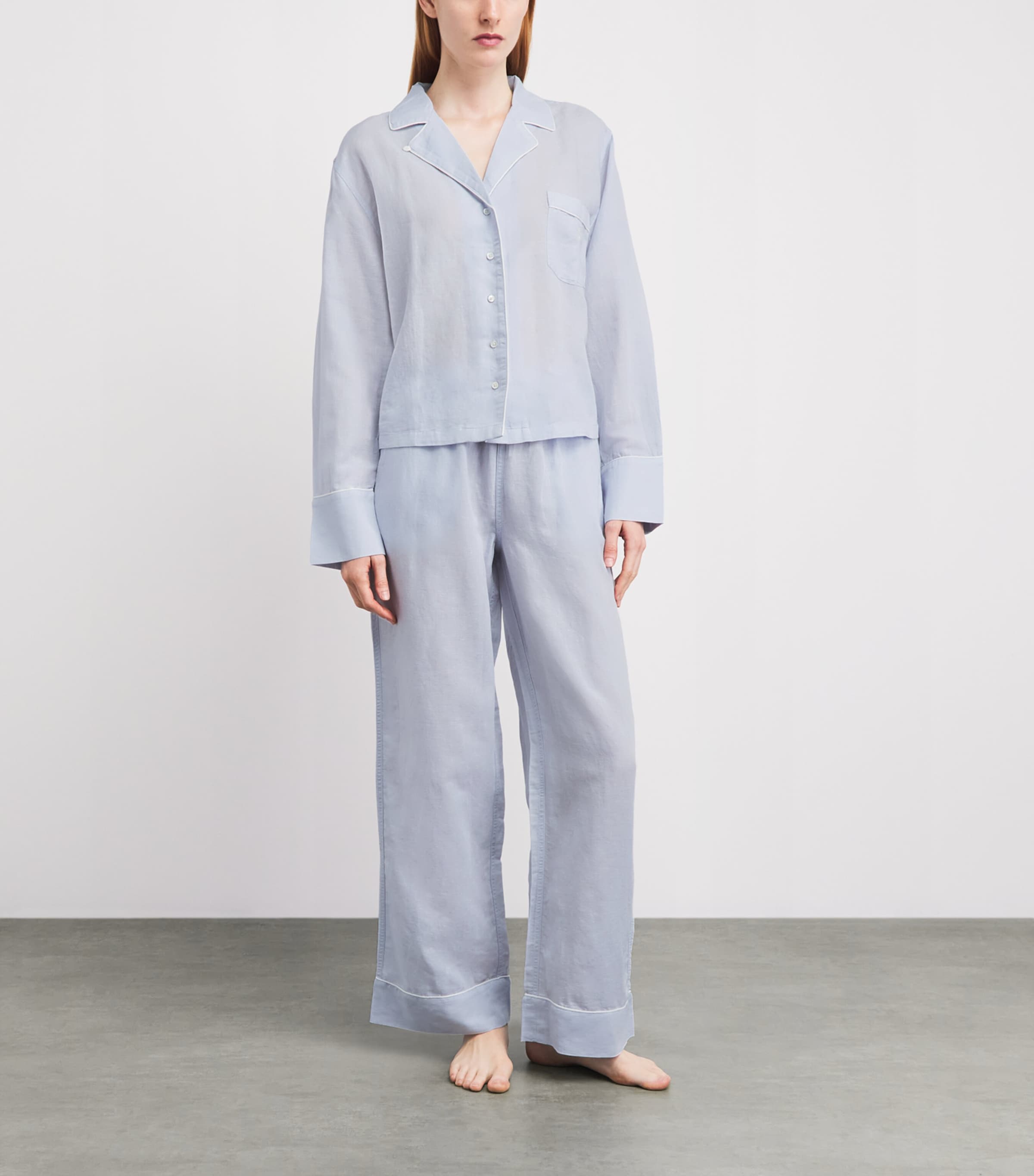 Polo Ralph Lauren Womens Linen-Cotton Pyjama Set Xenon Blue Image 2