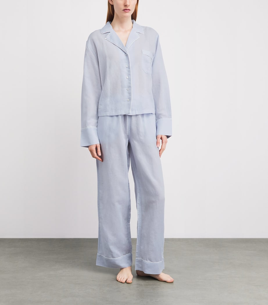 Polo Ralph Lauren Womens Linen-Cotton Pyjama Set Xenon Blue Image 2