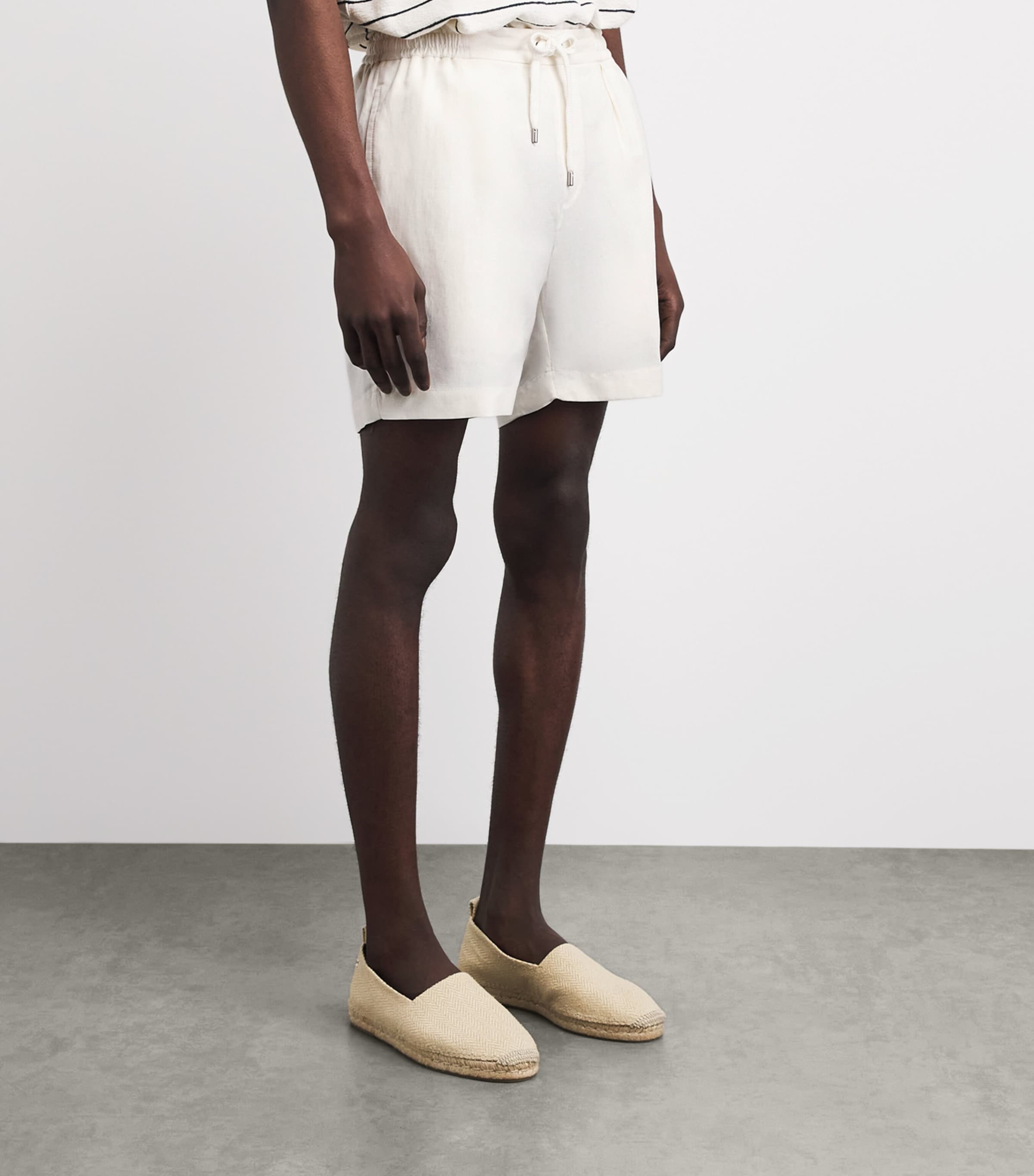 Ralph Lauren Purple Label Mens Silk-Linen Drawstring Shorts Deckwash White Image 4