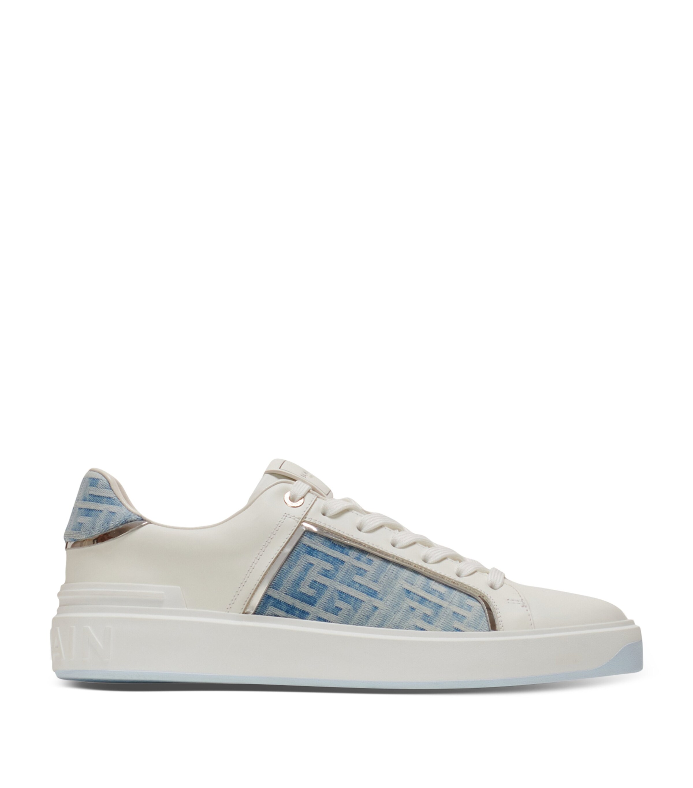 Balmain Leather-Denim B-Court Sneakers Bleu Denim/blanc Image 1