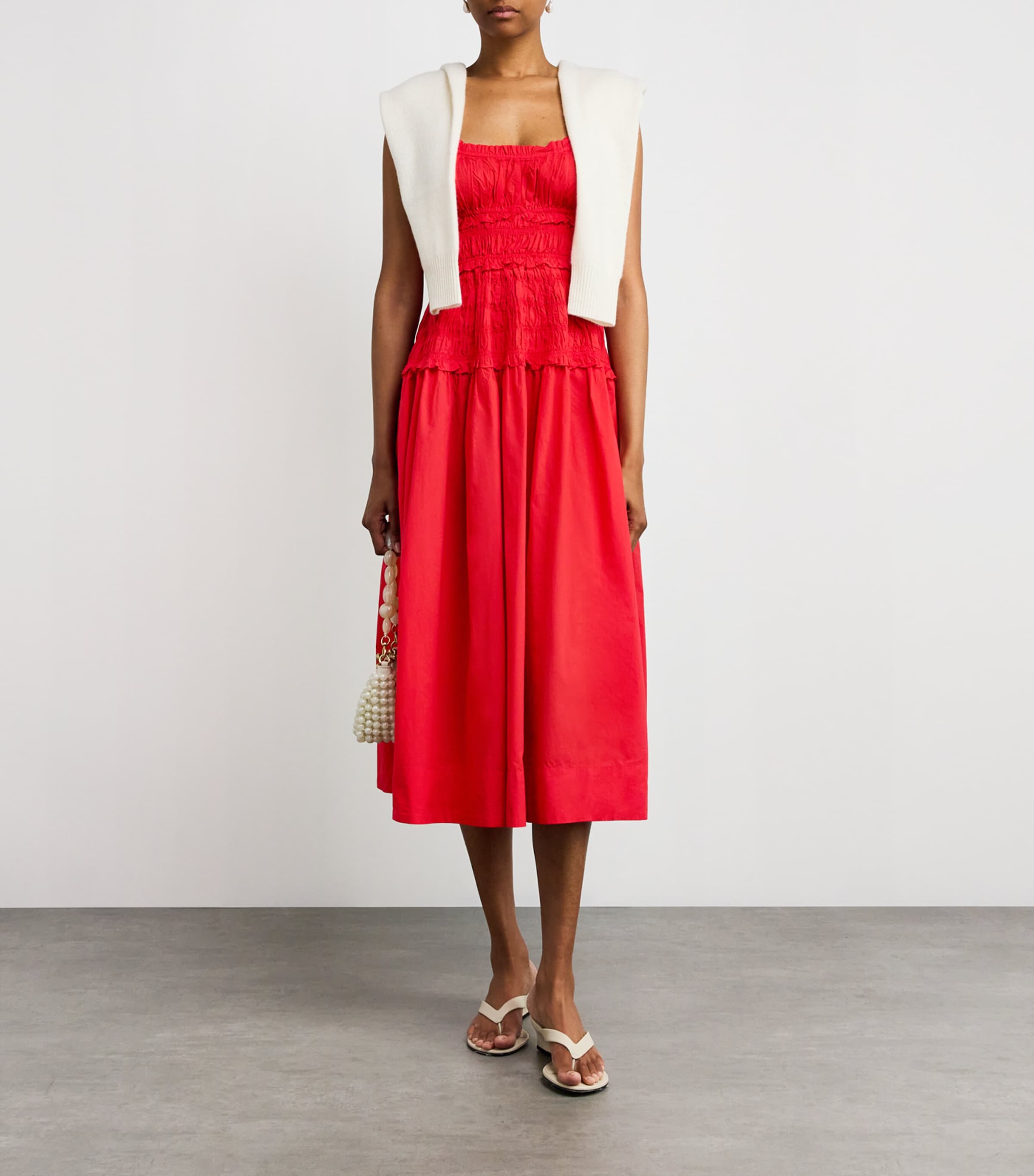 DEN Red Organic Cotton Marianne Midi Dress | Harrods US