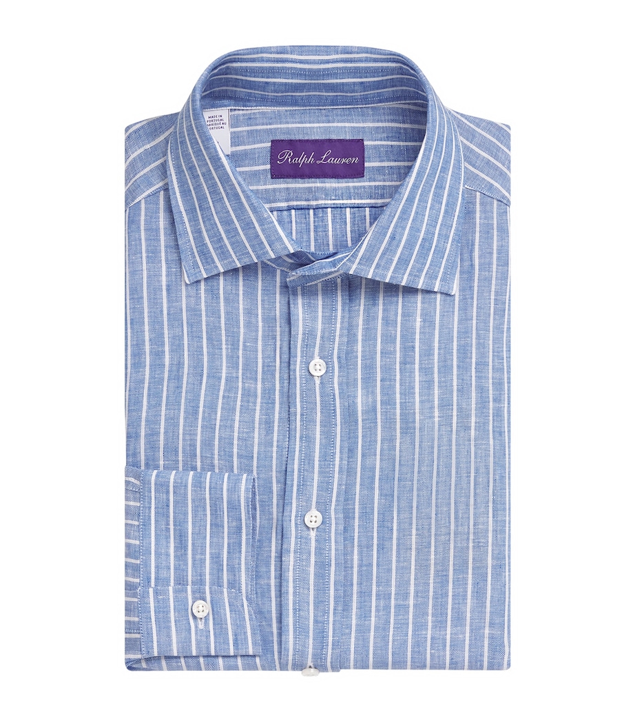Ralph Lauren Purple Label Mens Linen Stripe Shirt Cornflower Blu/wht Image 1