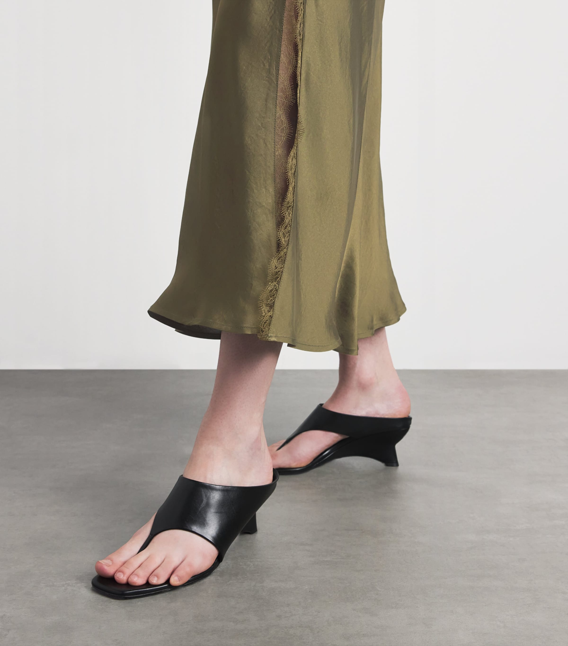 Claudie Pierlot Womens Satin Lace Midi Skirt Bronze Image 3