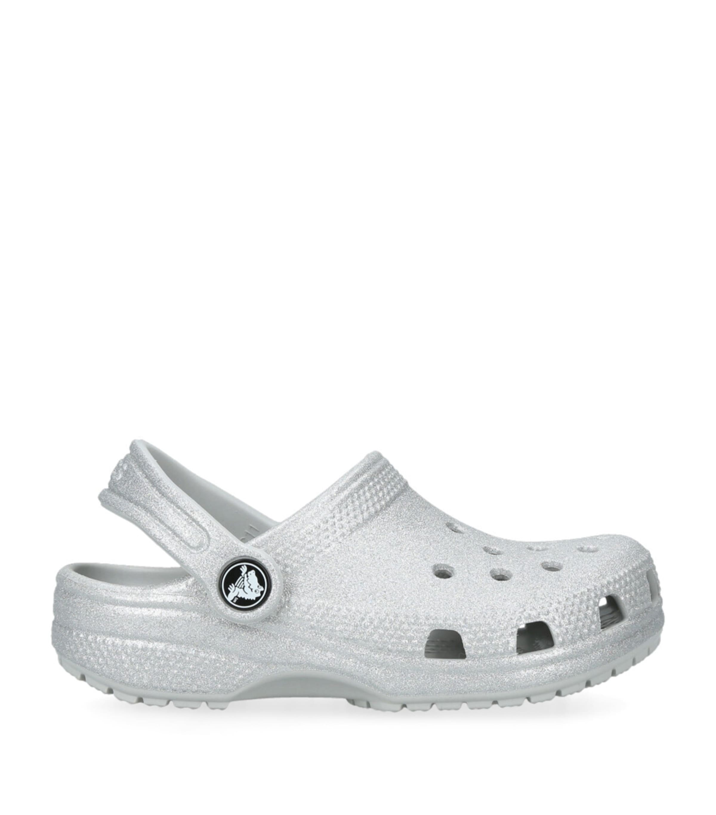 Crocs Kids' Classic Glitter Clogs In Silver