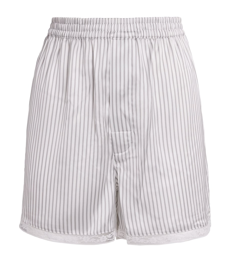 Skims Womens Woven Shine Boxer Shorts Slvr Trpl Pinstripe Image 1