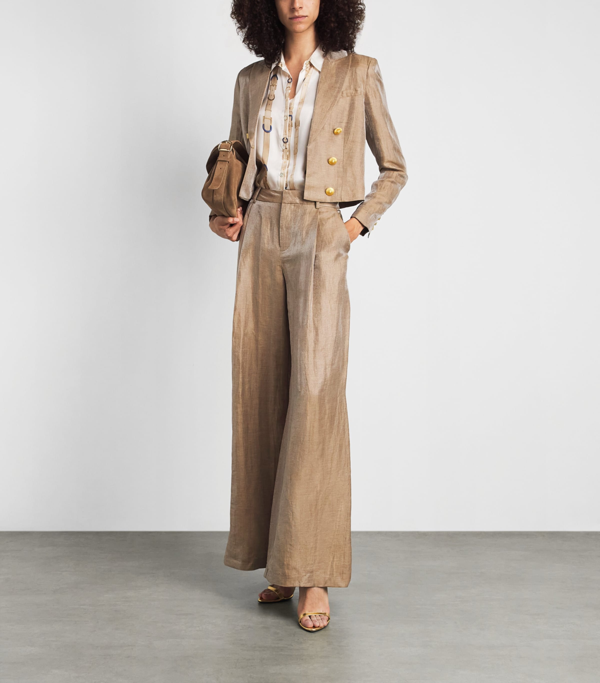 L'Agence Womens Linen-Blend Allanah Trousers Ltgd Latte/gold Image 2