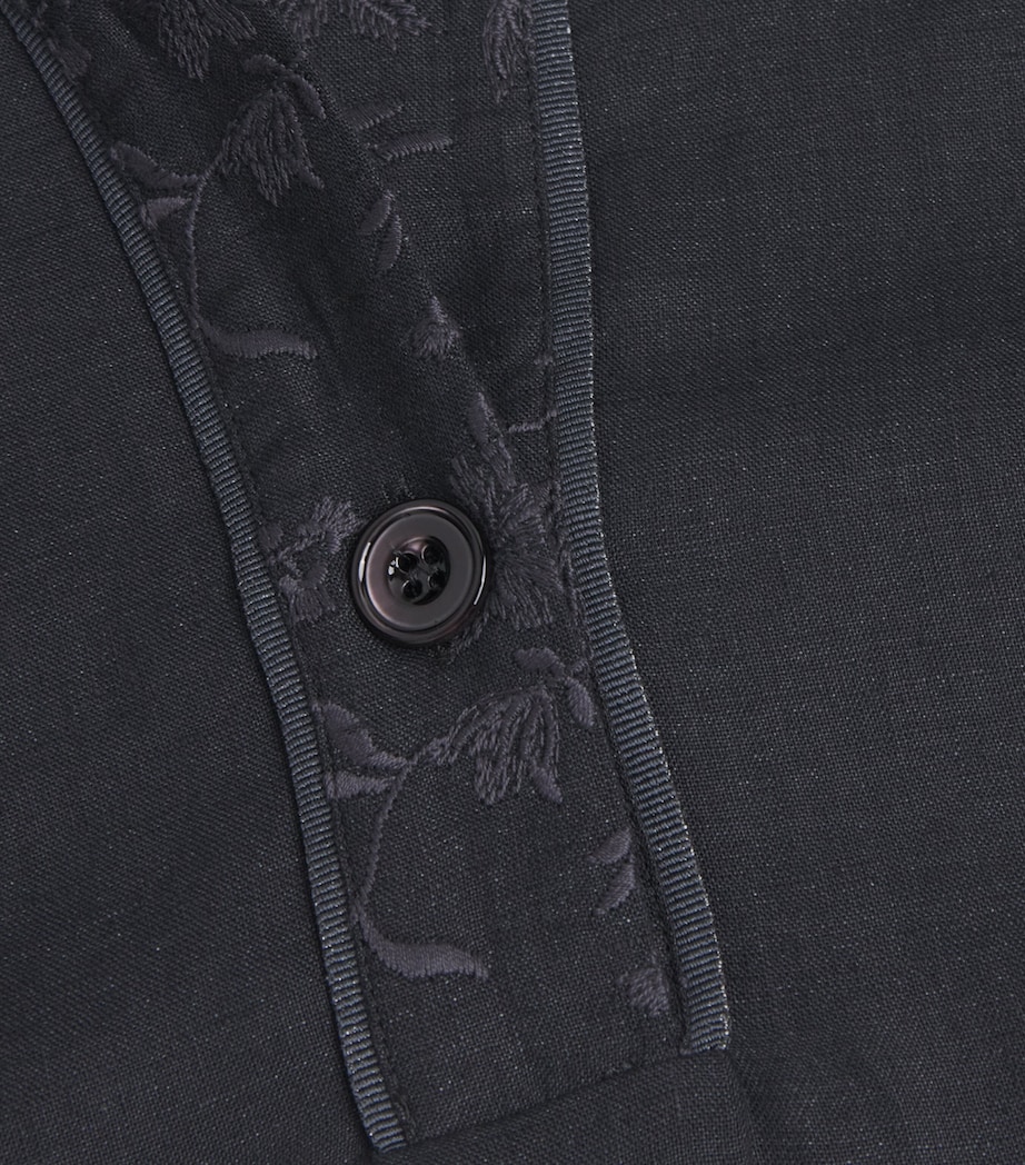 Eleventy Womens x Harrods Linen Embroidered Collared Shirt Nero Image 5