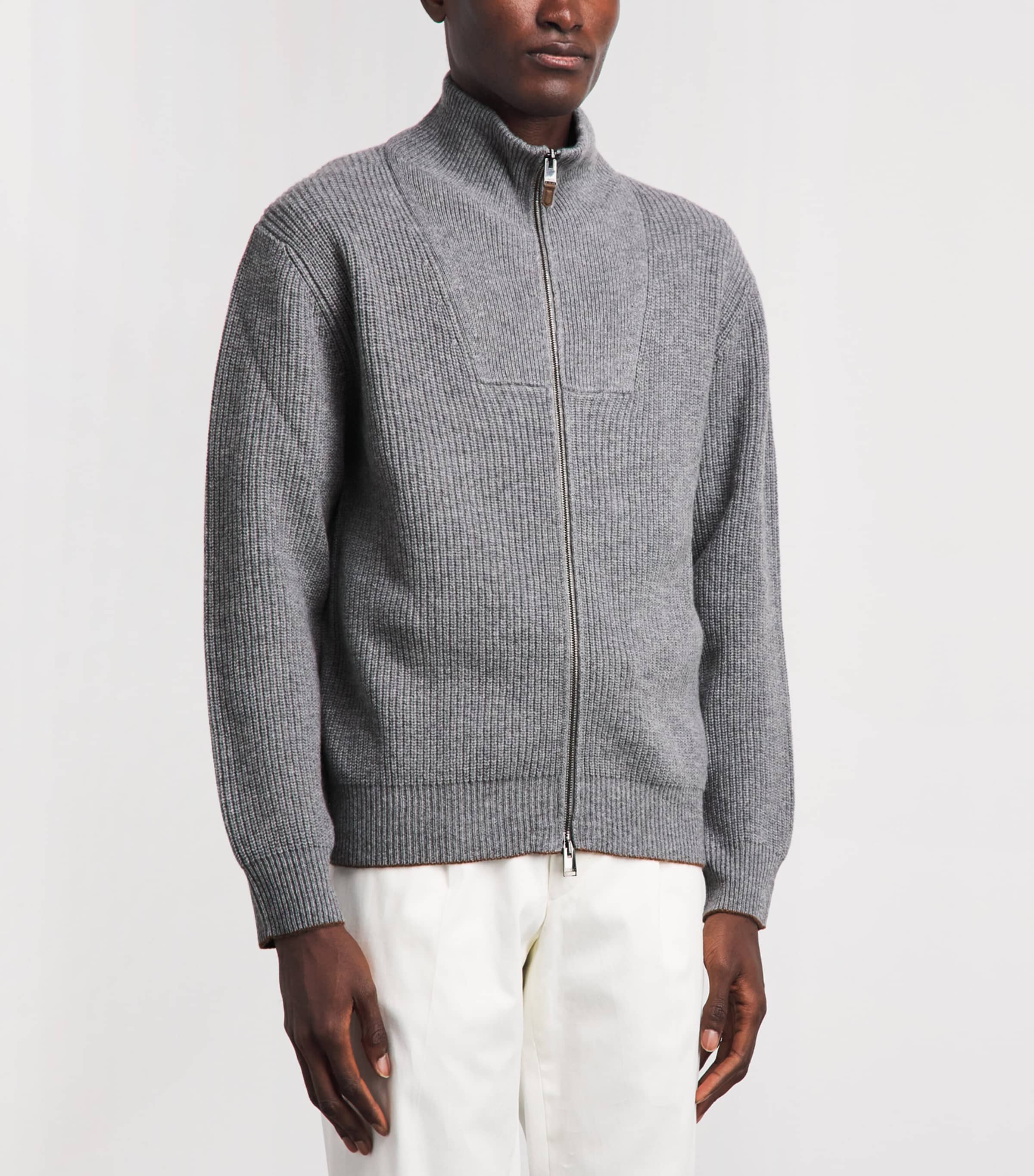 Canali Mens Wool-Cashmere High-Neck Zip-Up Cardigan Grey Image 4