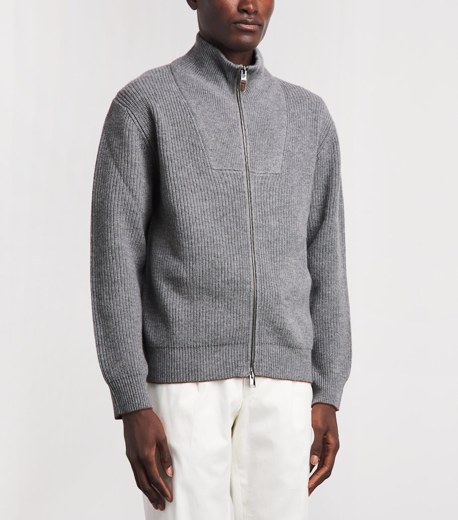 Canali Mens Wool-Cashmere High-Neck Zip-Up Cardigan Grey Image 4