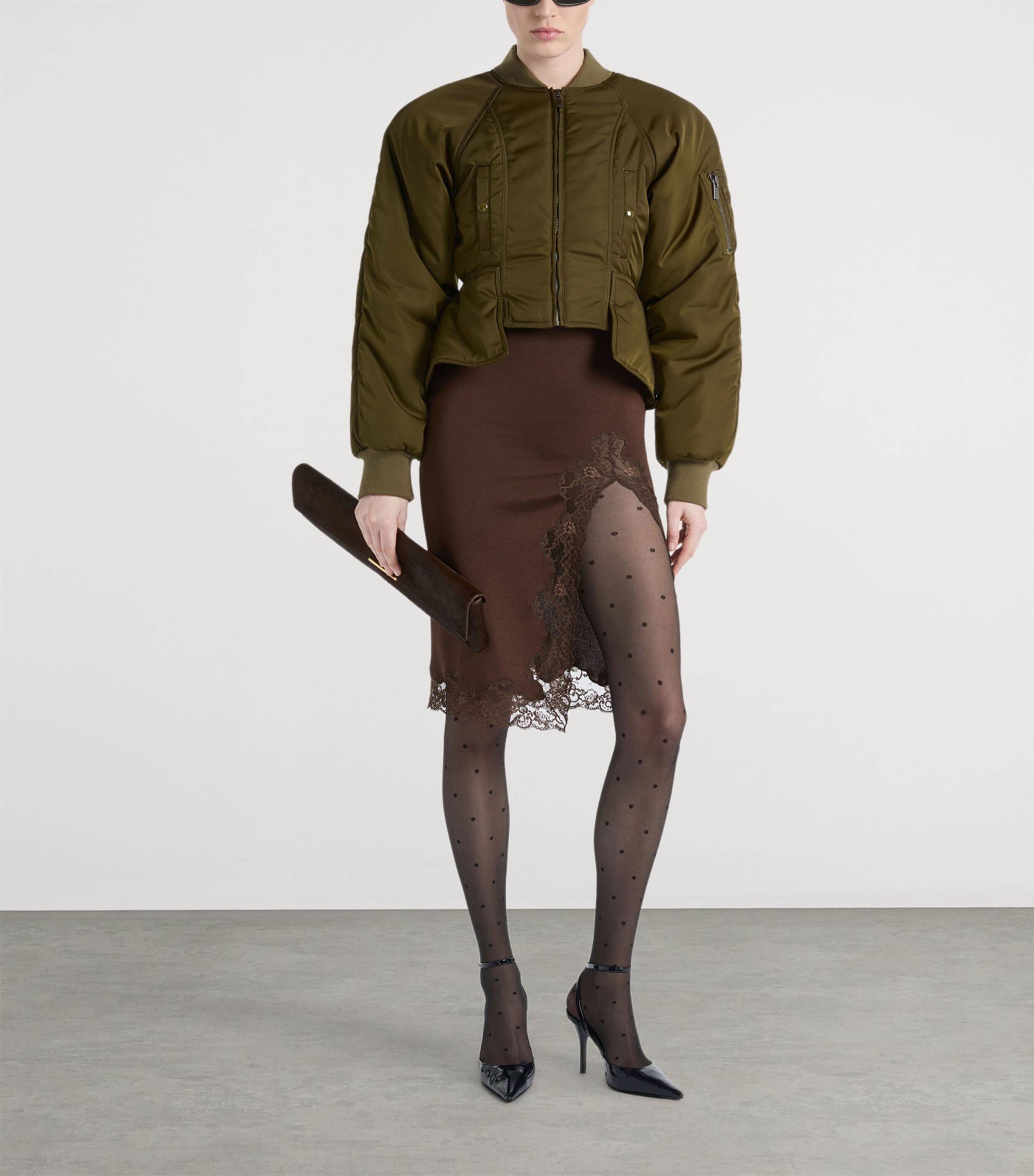 Balmain Womens Signature Bomber Jacket Khaki Olive Image 2