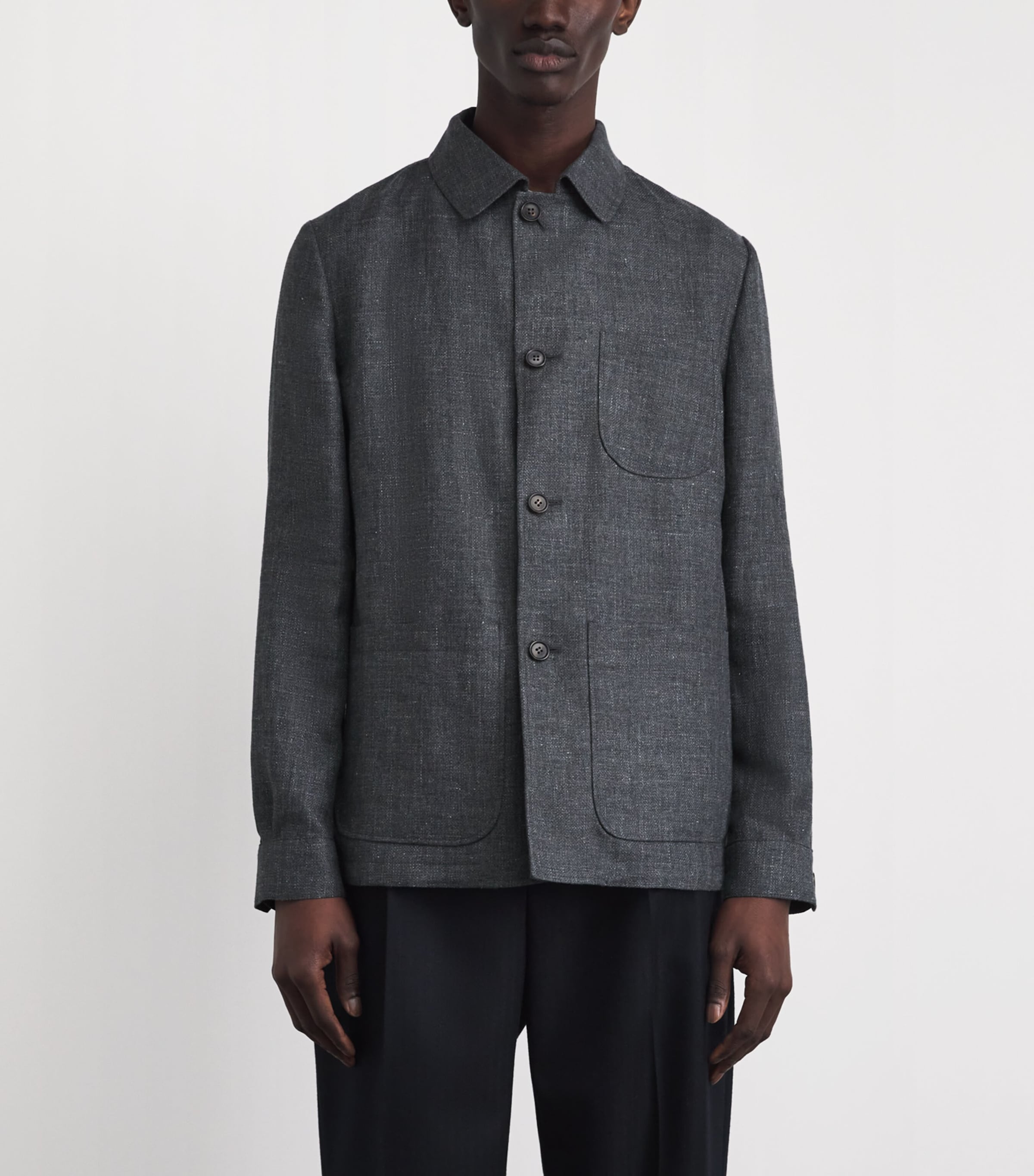 Corneliani Mens Linen-Wool Overshirt Grey Melange Image 4