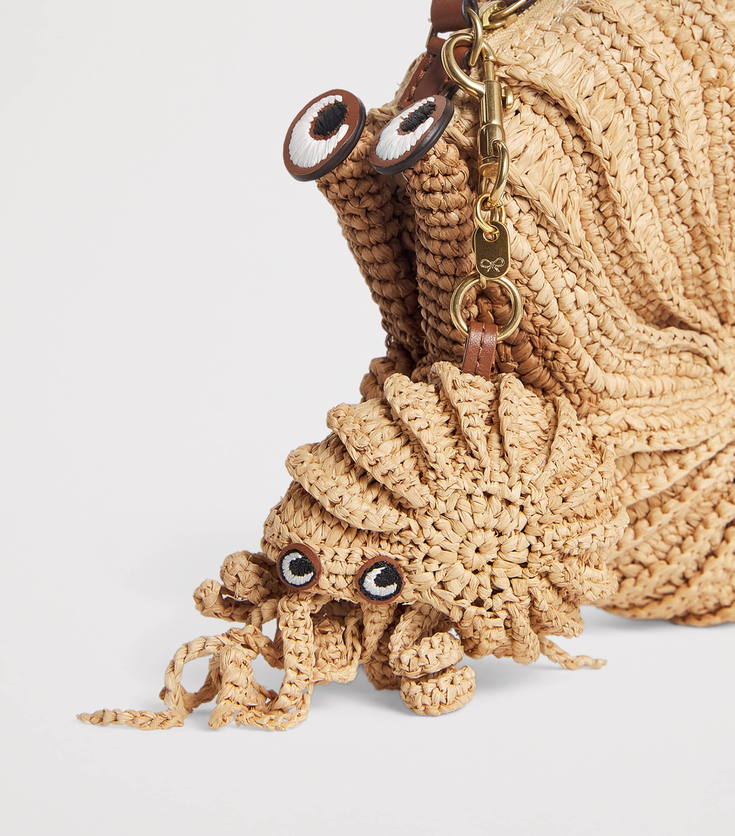 Anya Hindmarch Raffia Leather-Trim Hermit Crab Keyring Natural Raffia Image 3