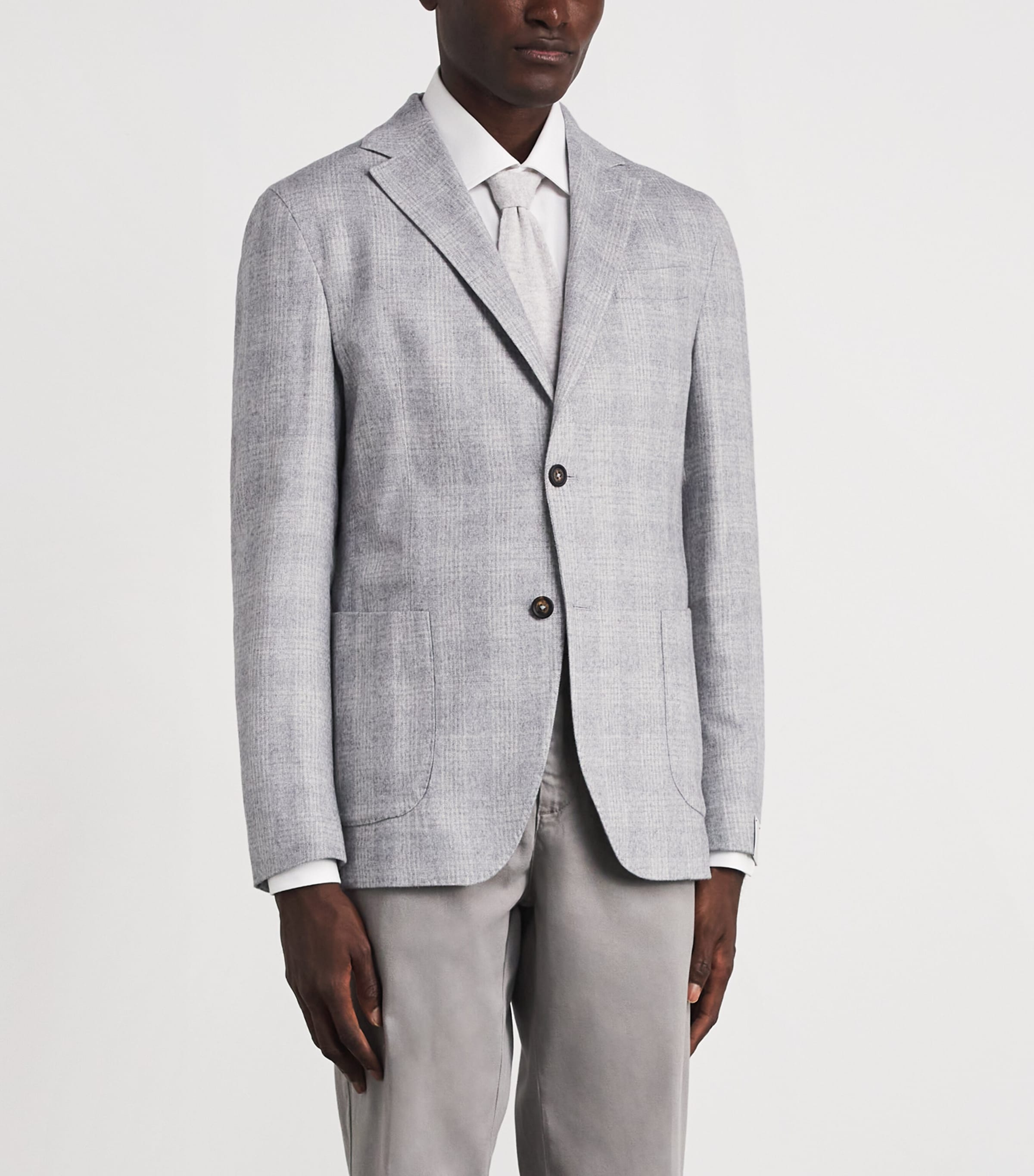 Eleventy Mens Silk-Cashmere Check Unstructured Blazer Grigio Chiaro Melang Image 4