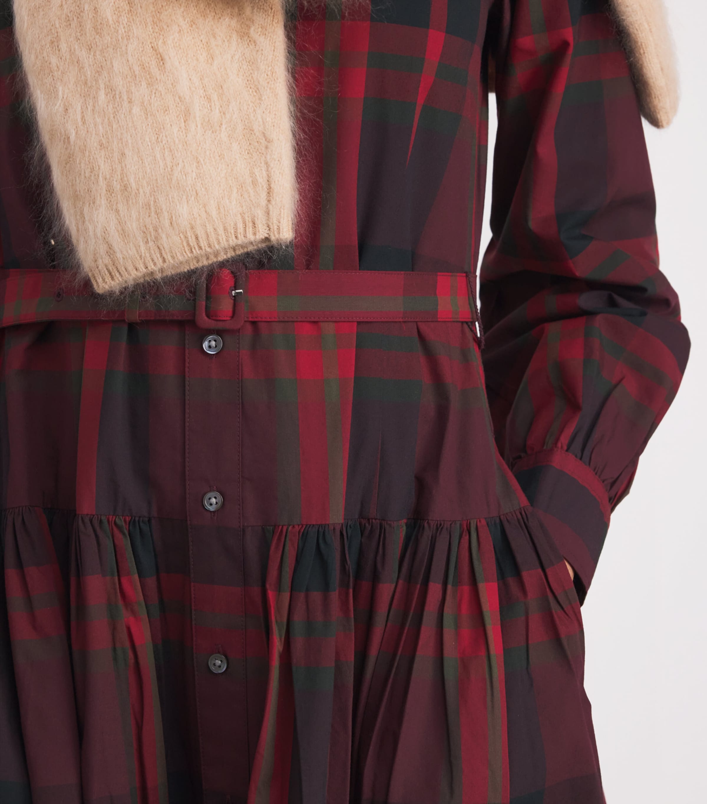 Cotton Check Midi Dress RED Image 6