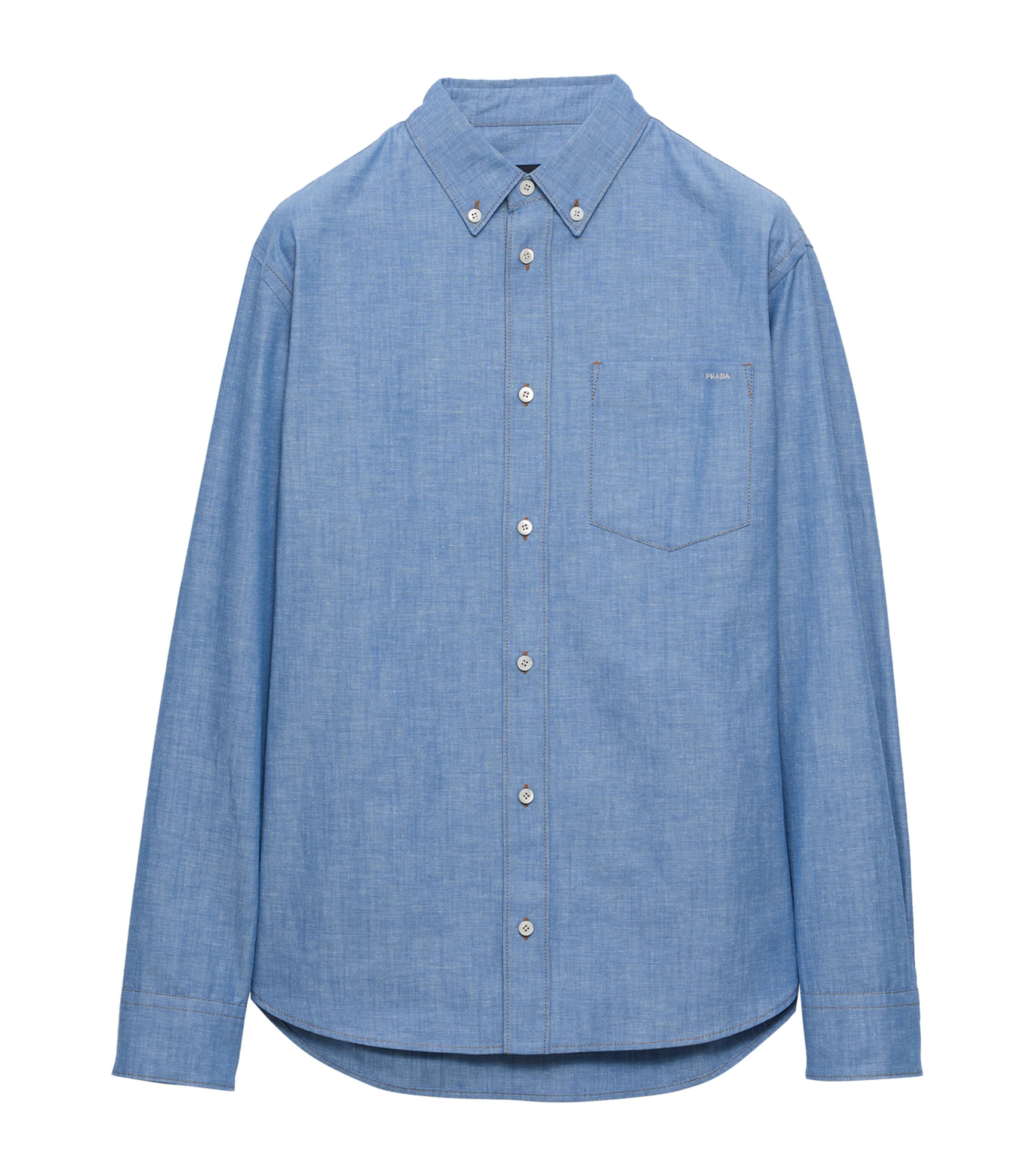 Prada Mens Cotton Chambray Shirt Blue Image 1