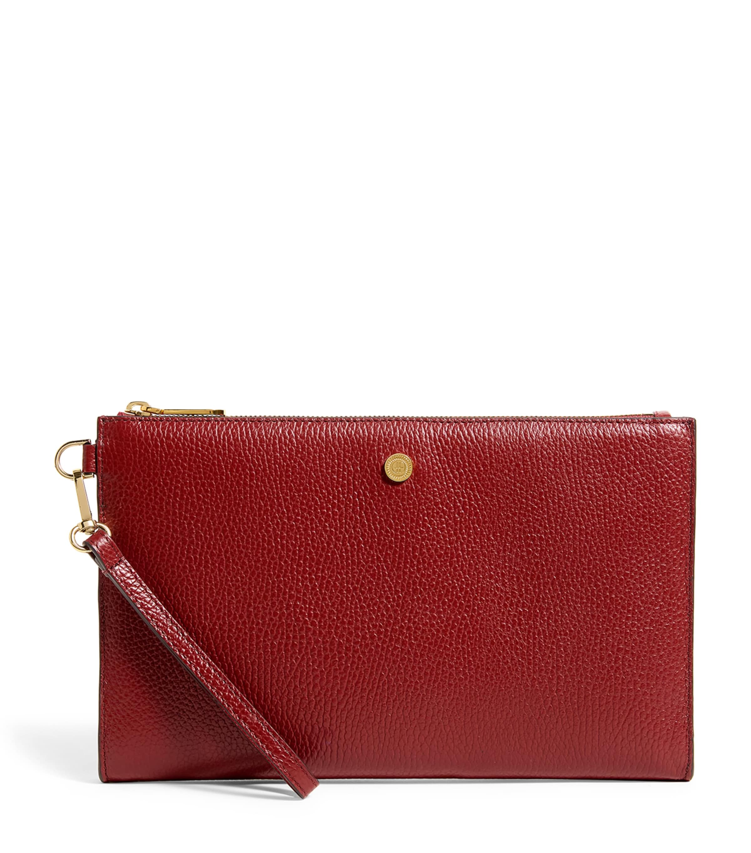 Harrods Medium Pebbled Leather Pouch In Red