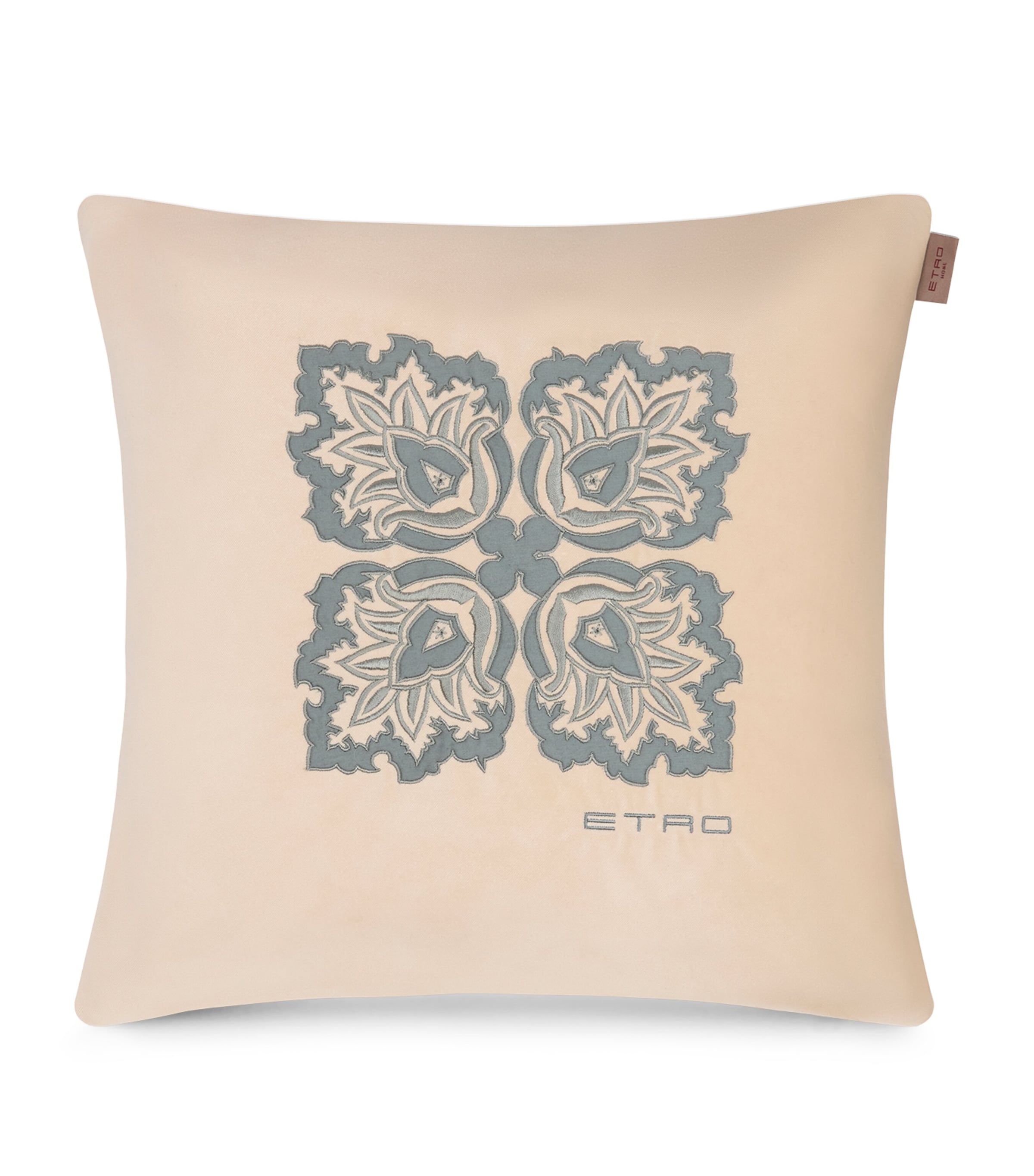 Etro Velvet Embroidered Loto Cushion In Sand