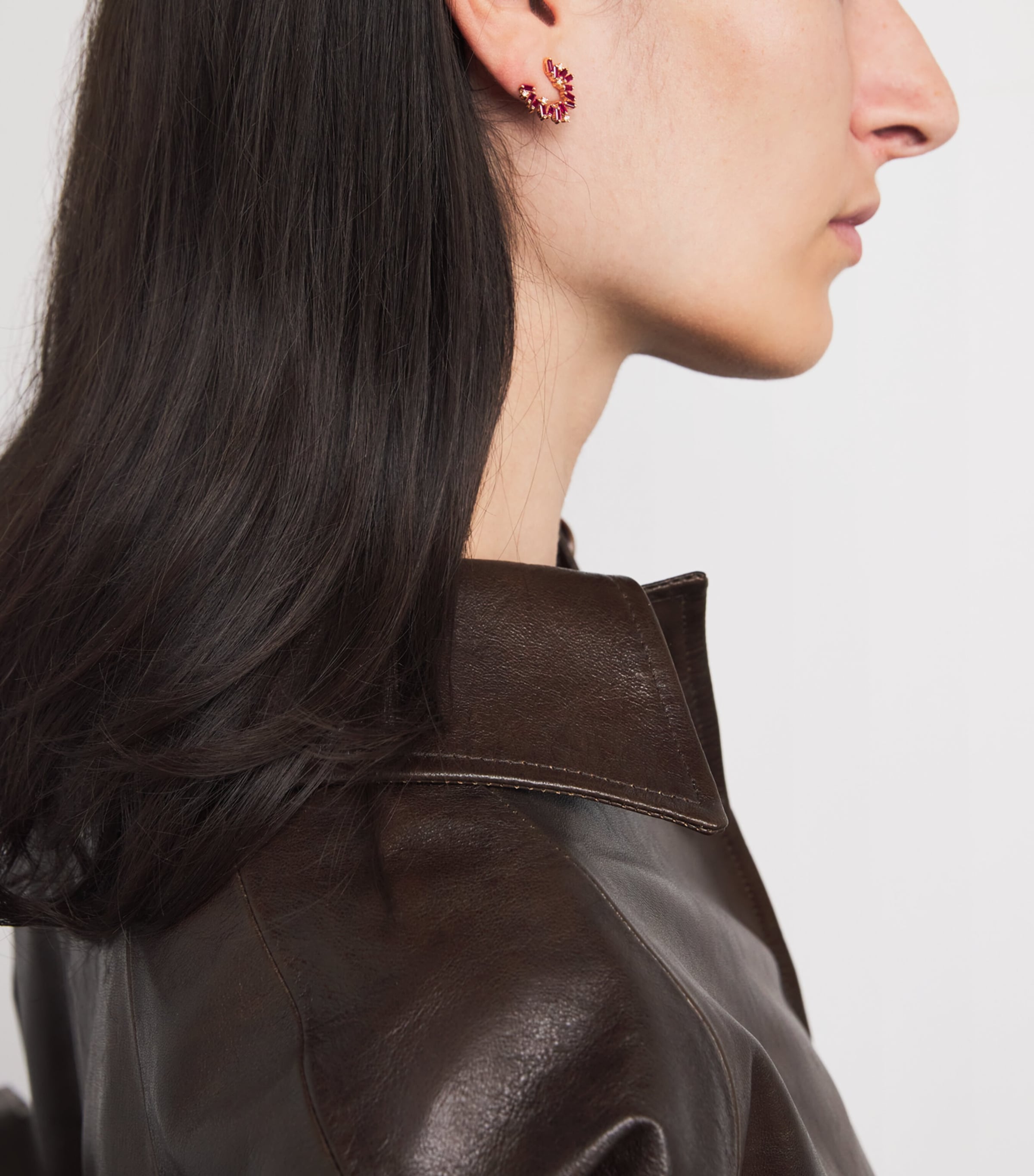 Mini Rose Gold, Diamond and Ruby Bold Hoop Earrings 18K RG/R Image 2