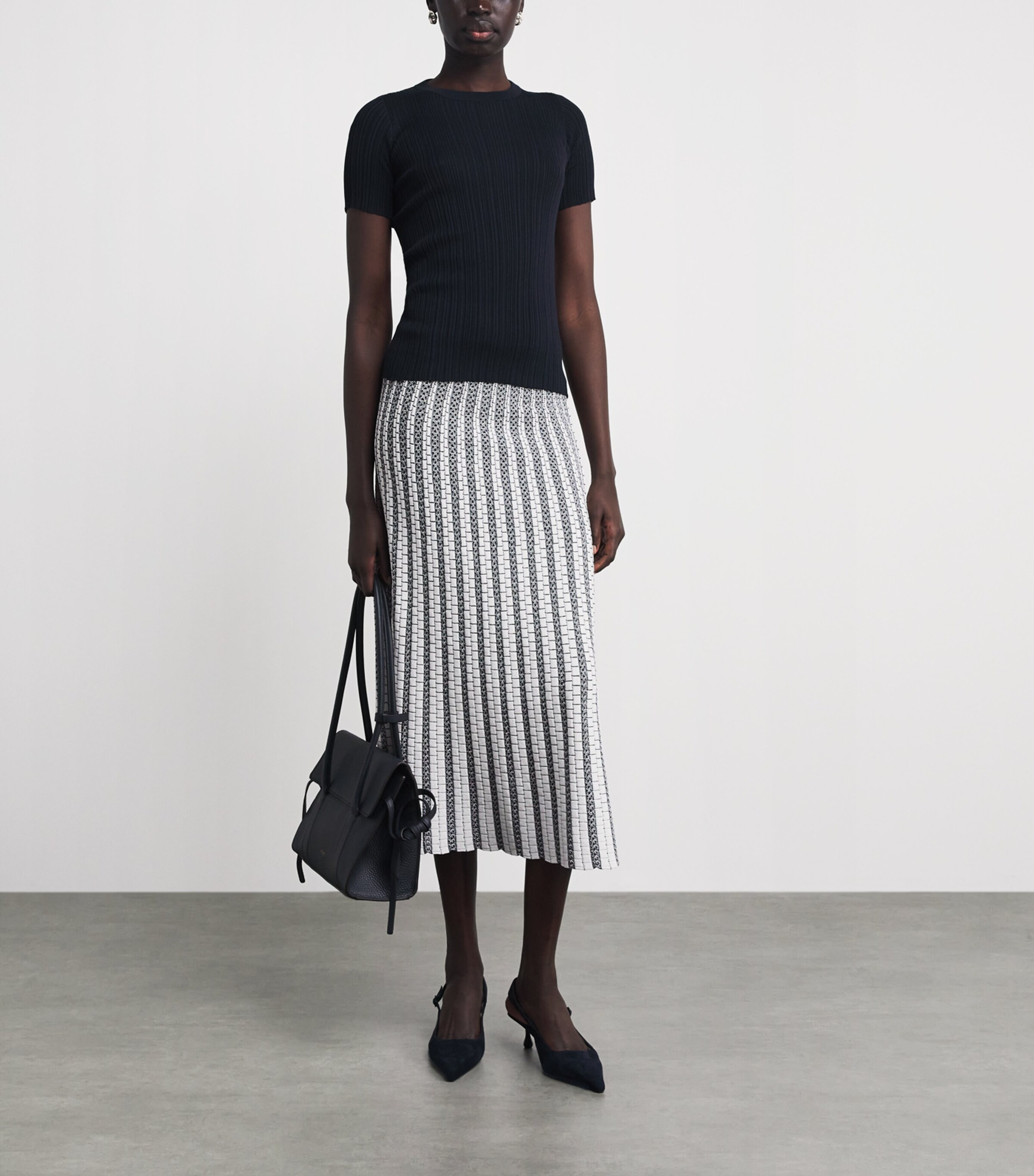 VALENTI Womens Knitted Midi Skirt White Blue Image 2