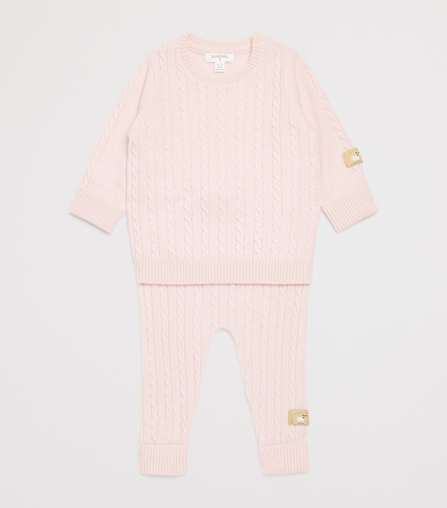 Cashmere Cable-Knit Leggings (0-12 Months) PALE PINK MELANGE Image 3